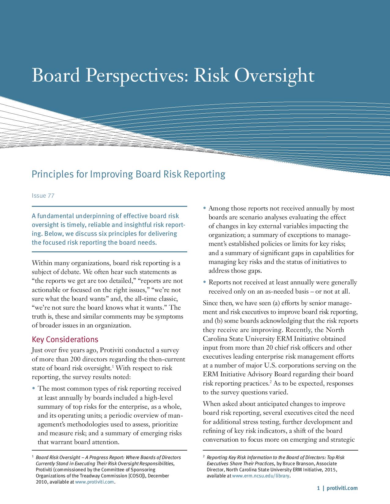 Principles for Improving Board Risk Reporting