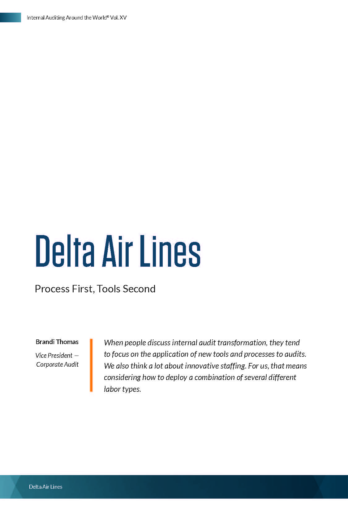 screenshot of first page of Delta Air Lines: Process First, Tools Second