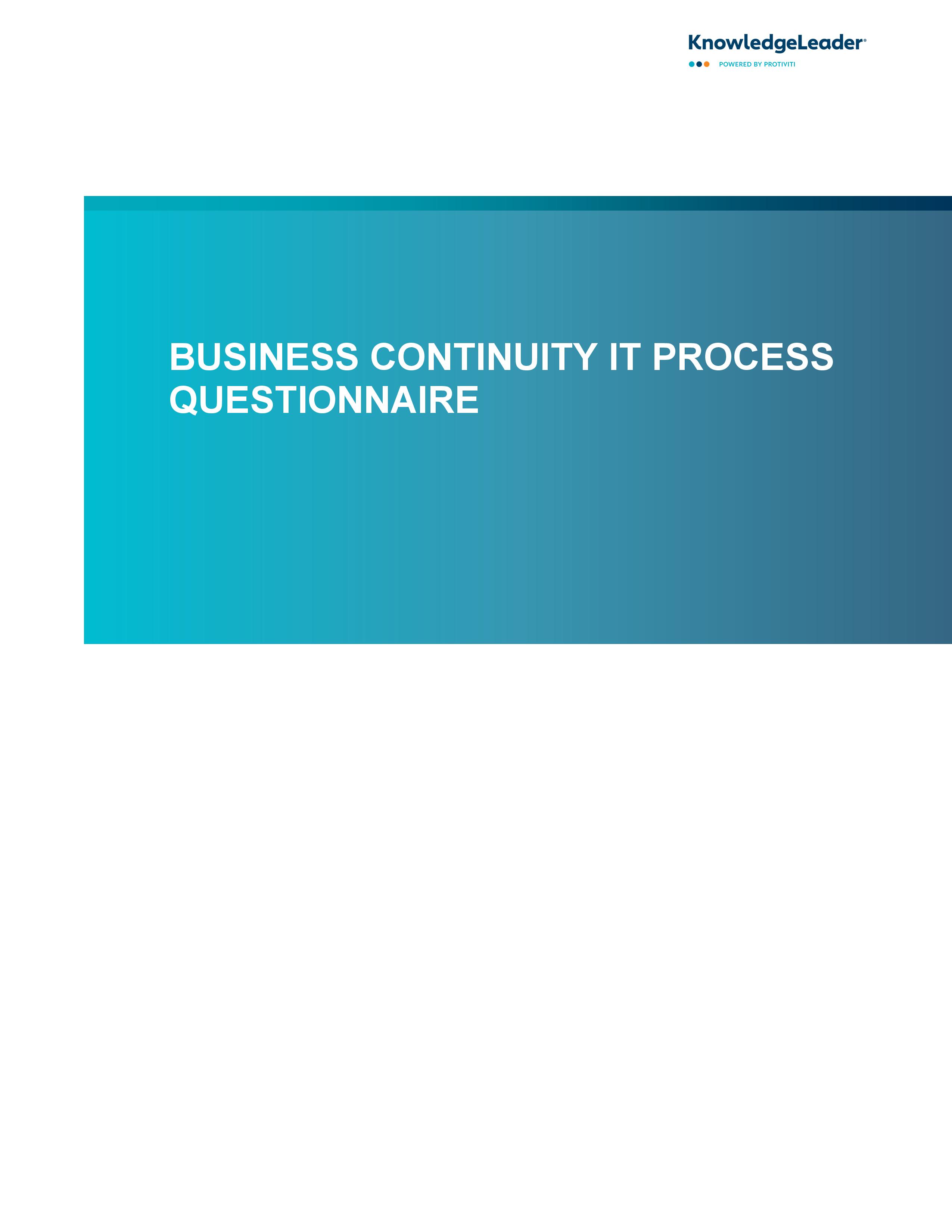 Business Continuity IT Process Questionnaire