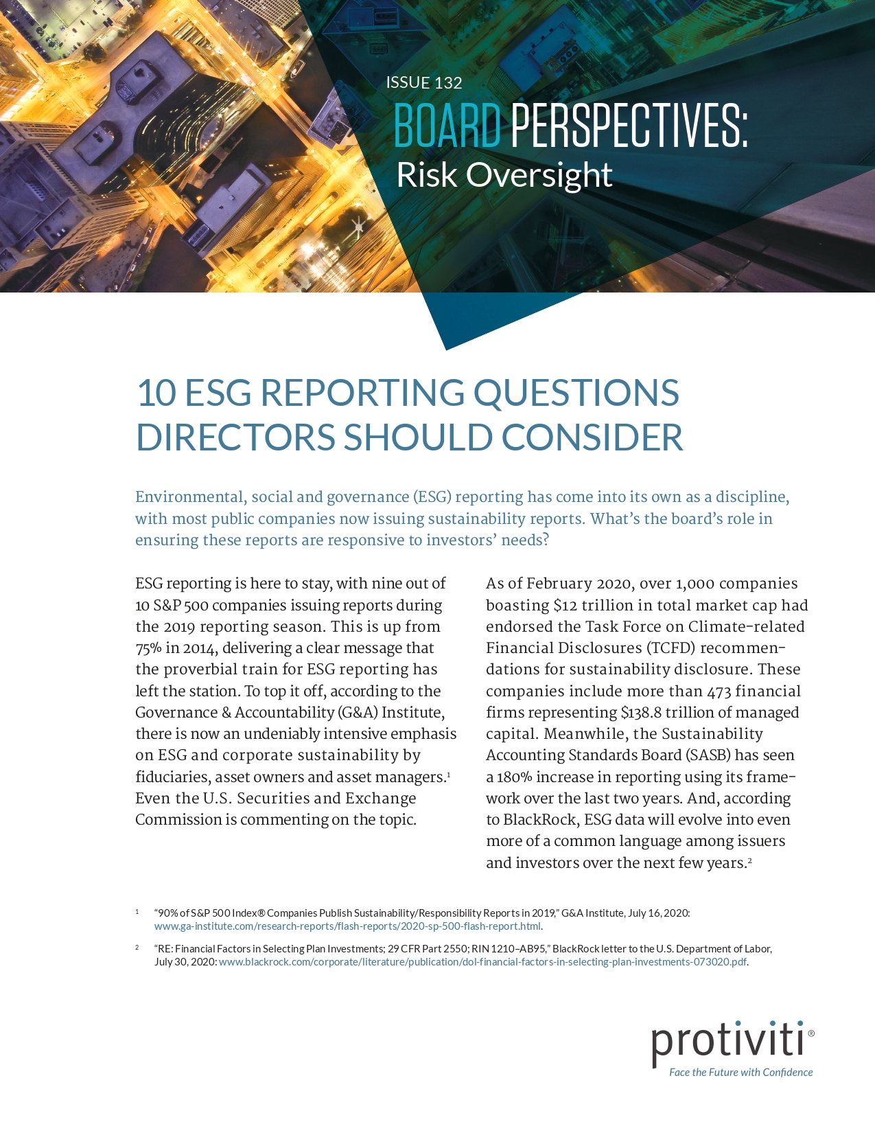 Screenshot of the first page of 10 ESG Reporting Questions Directors Should Consider