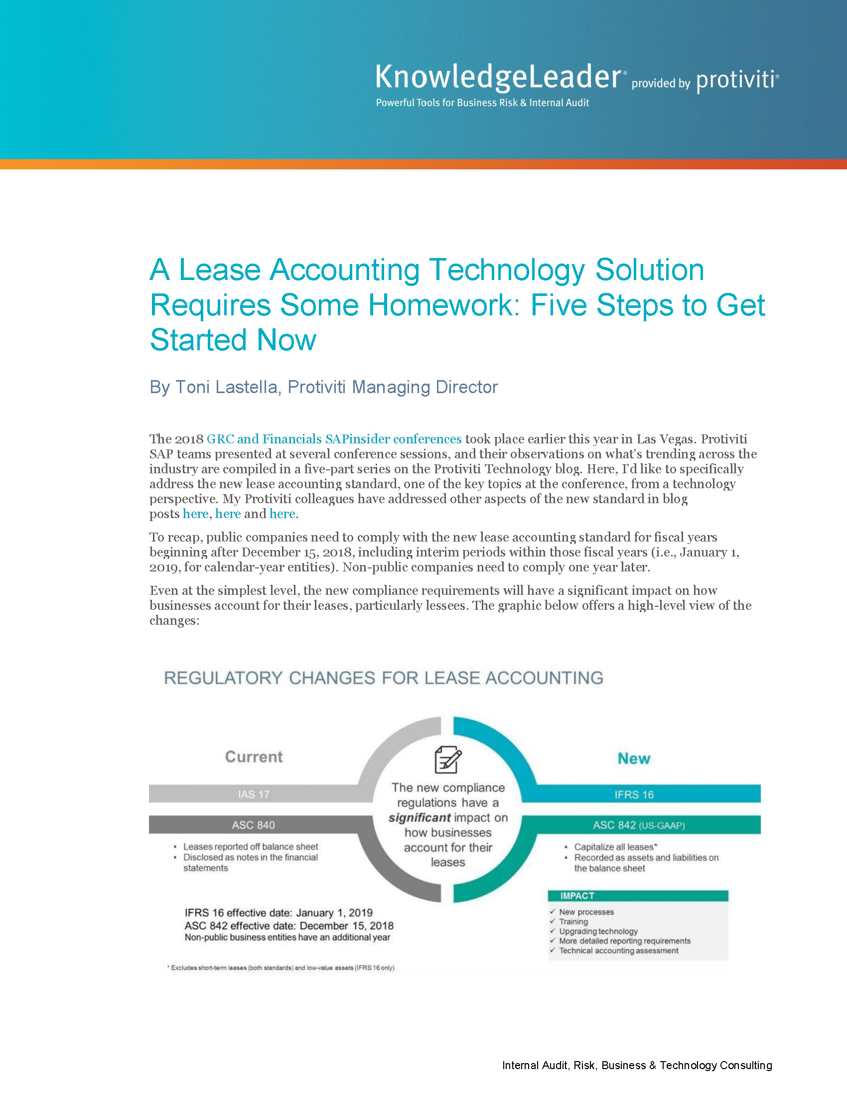 Screenshot of the first page of A Lease Accounting Technology Solution Requires Some Homework Five Steps to Get Started Now