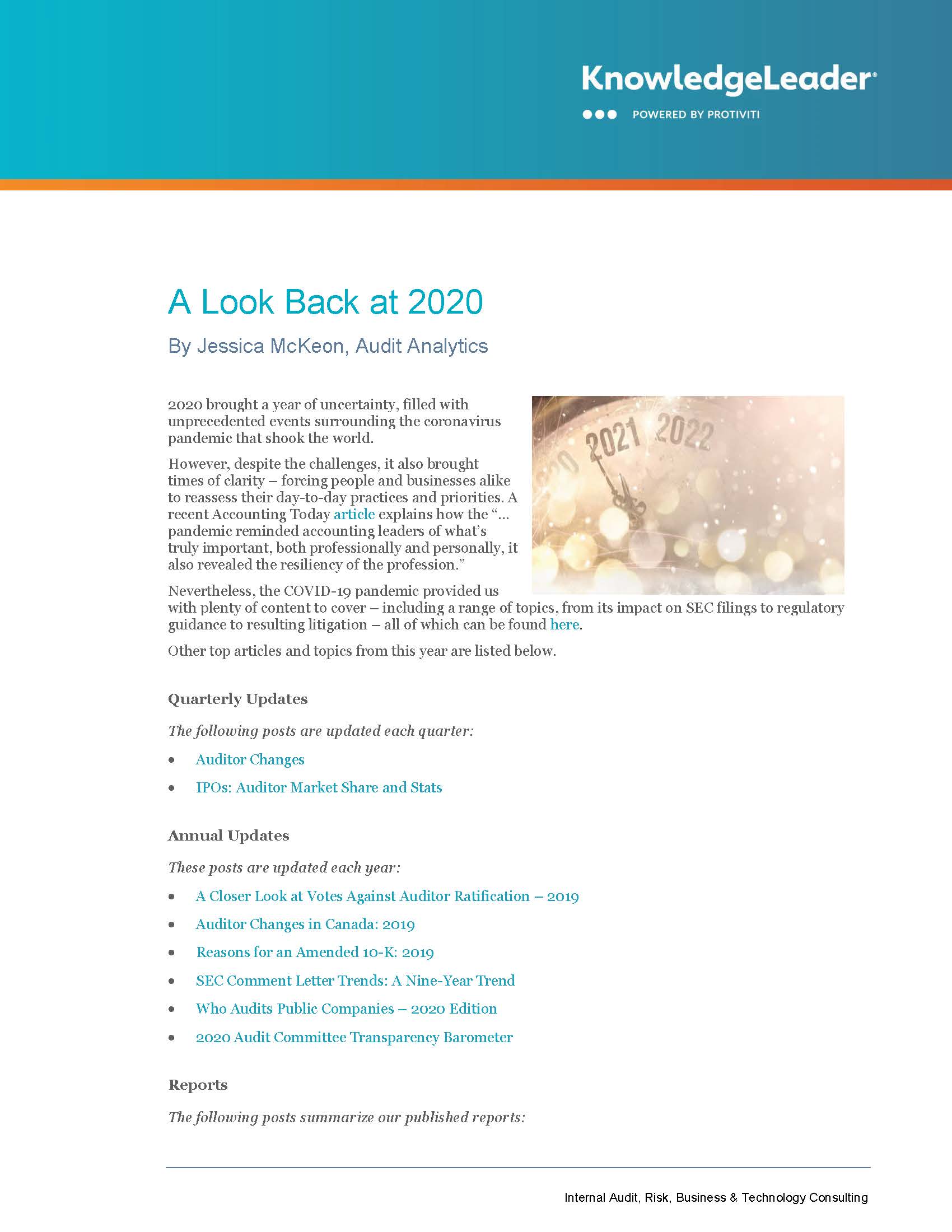 Screenshot of the first page of A Look Back at 2020