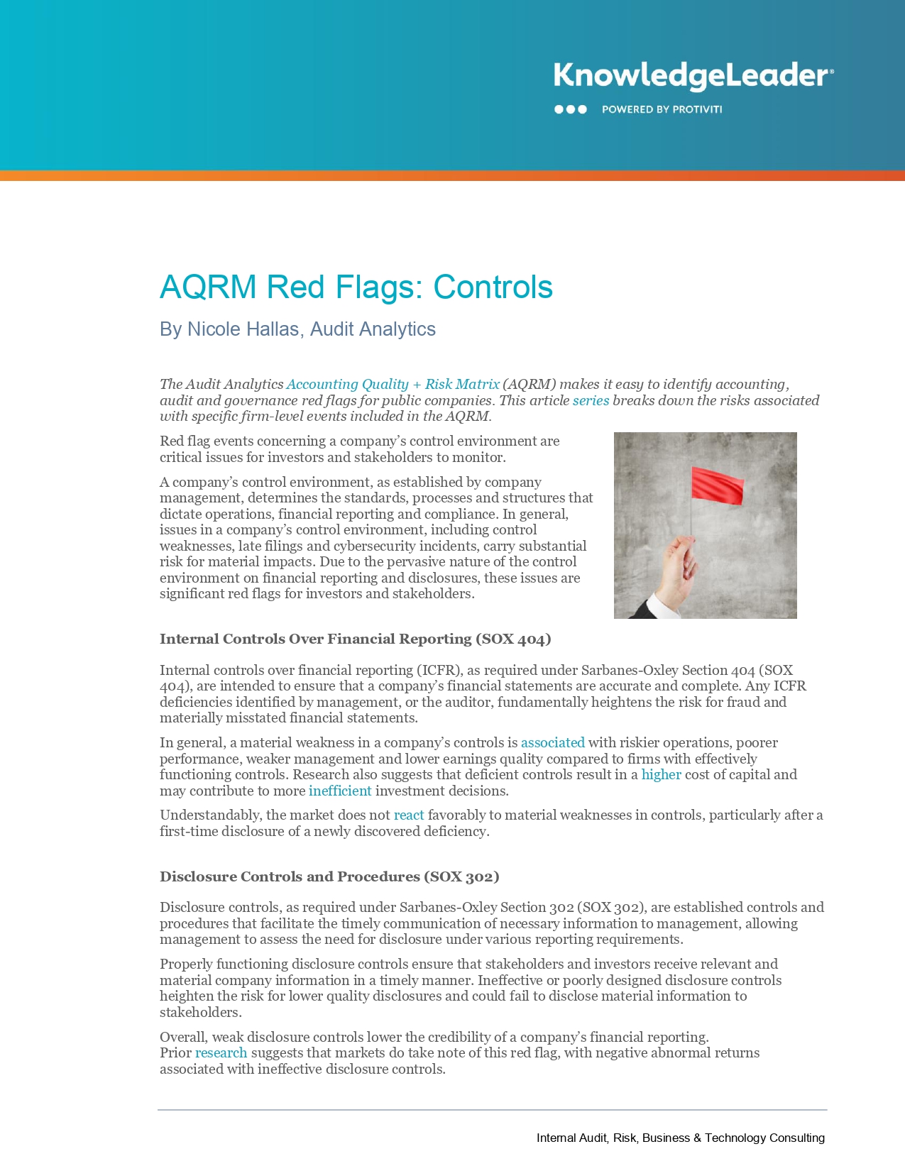 Screenshot of the first page of AQRM Red Flags: Controls