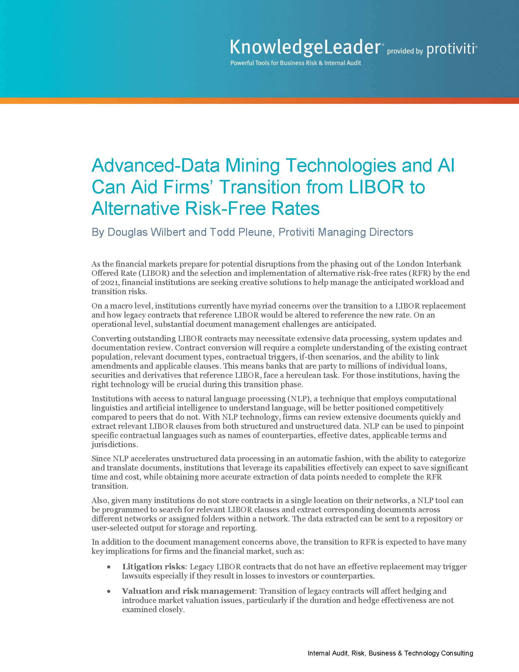 Screenshot of the first page of Advanced Data Mining Technologies and AI Can Aid Firms’ Transition from LIBOR to Alternative Risk-Free Rates