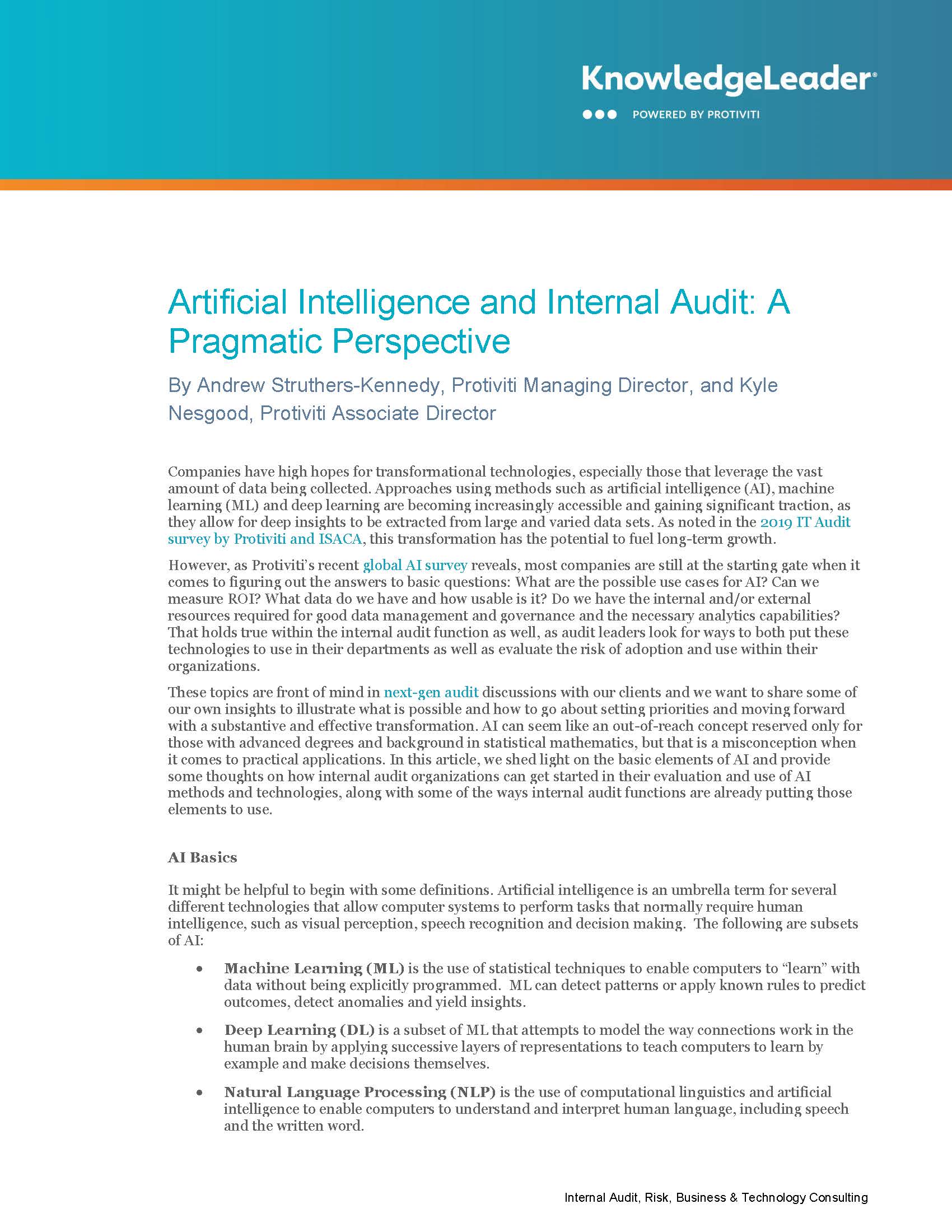 Screenshot of the first page of Artificial Intelligence and Internal Audit A Pragmatic Perspective