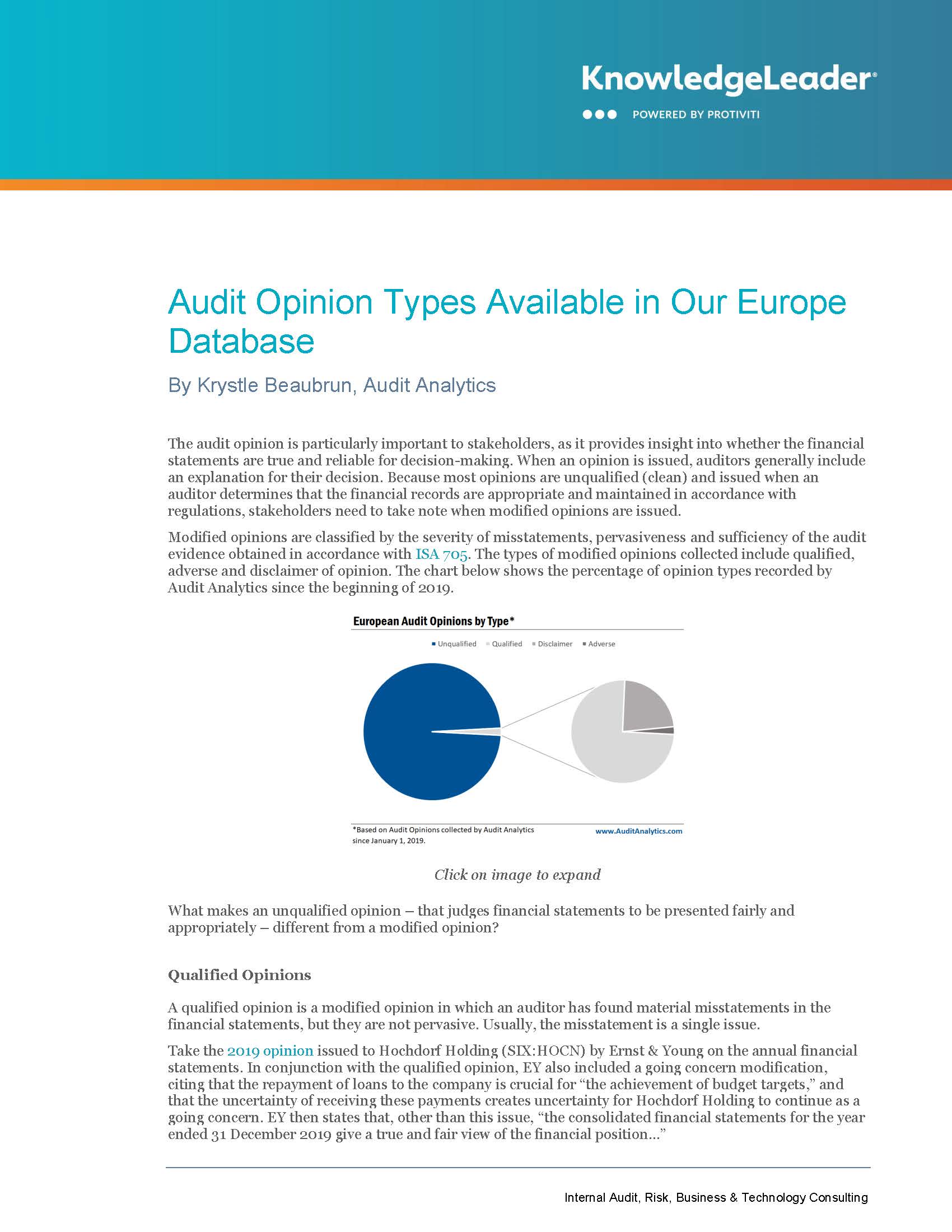 Screenshot of the first page of Audit Opinion Types Available in Our Europe Database