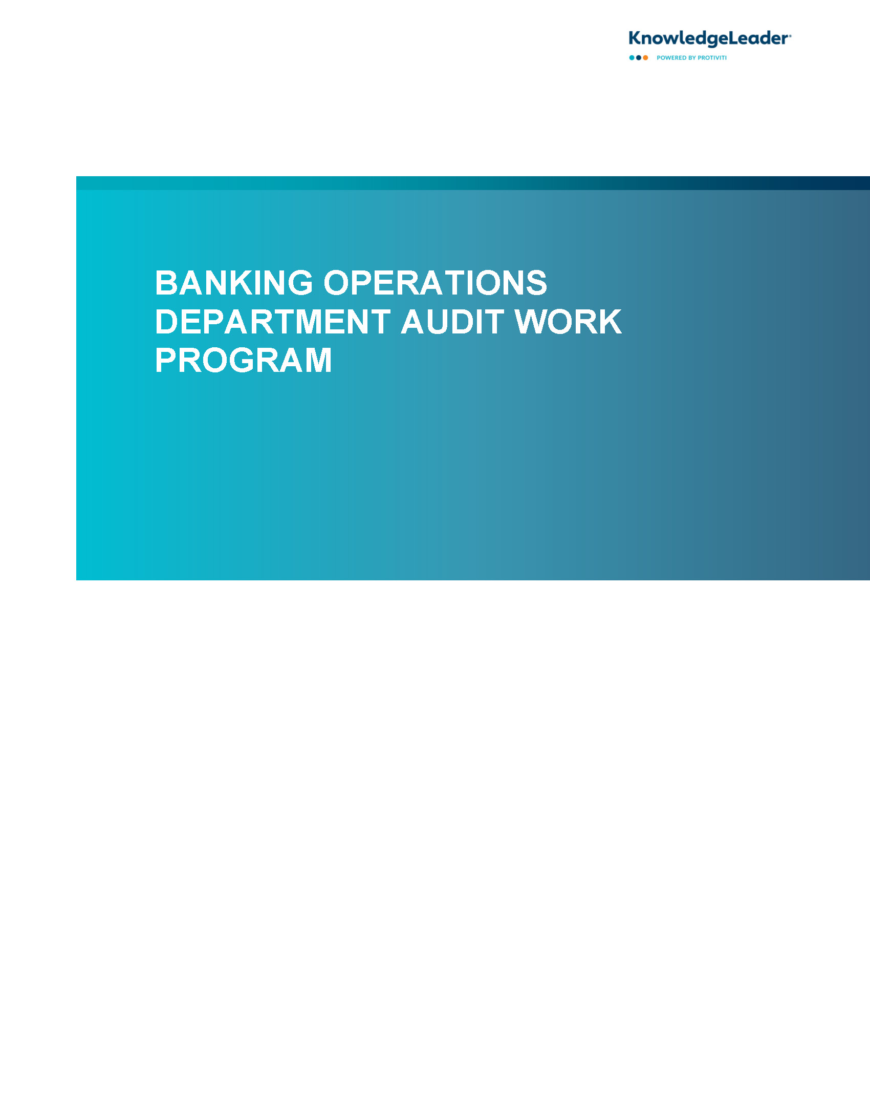 Banking Operations Department Audit Work Program