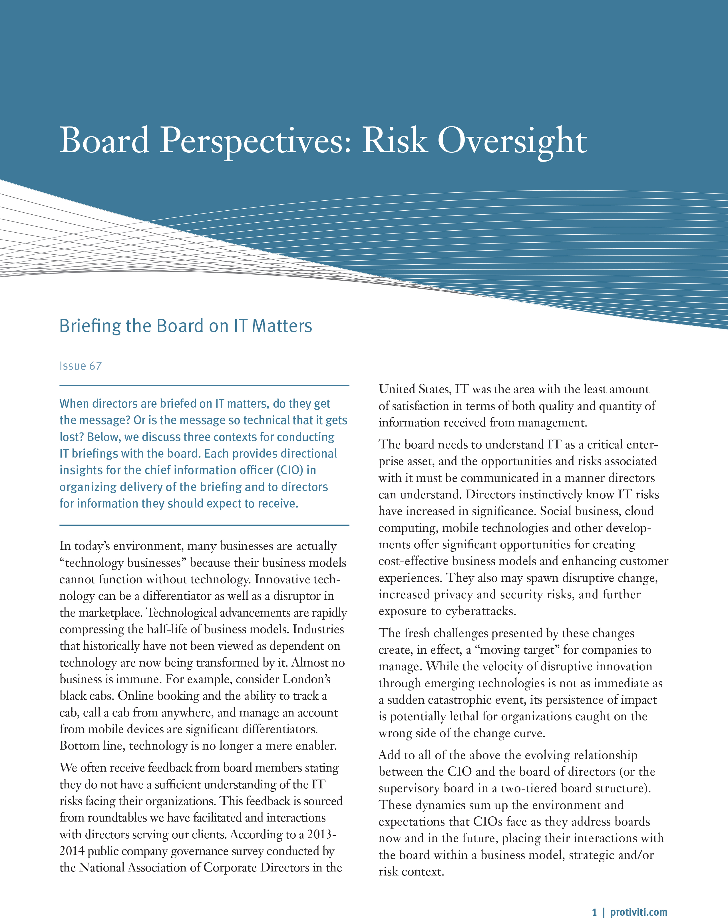 Screenshot of the first page of Briefing the Board on IT Matters