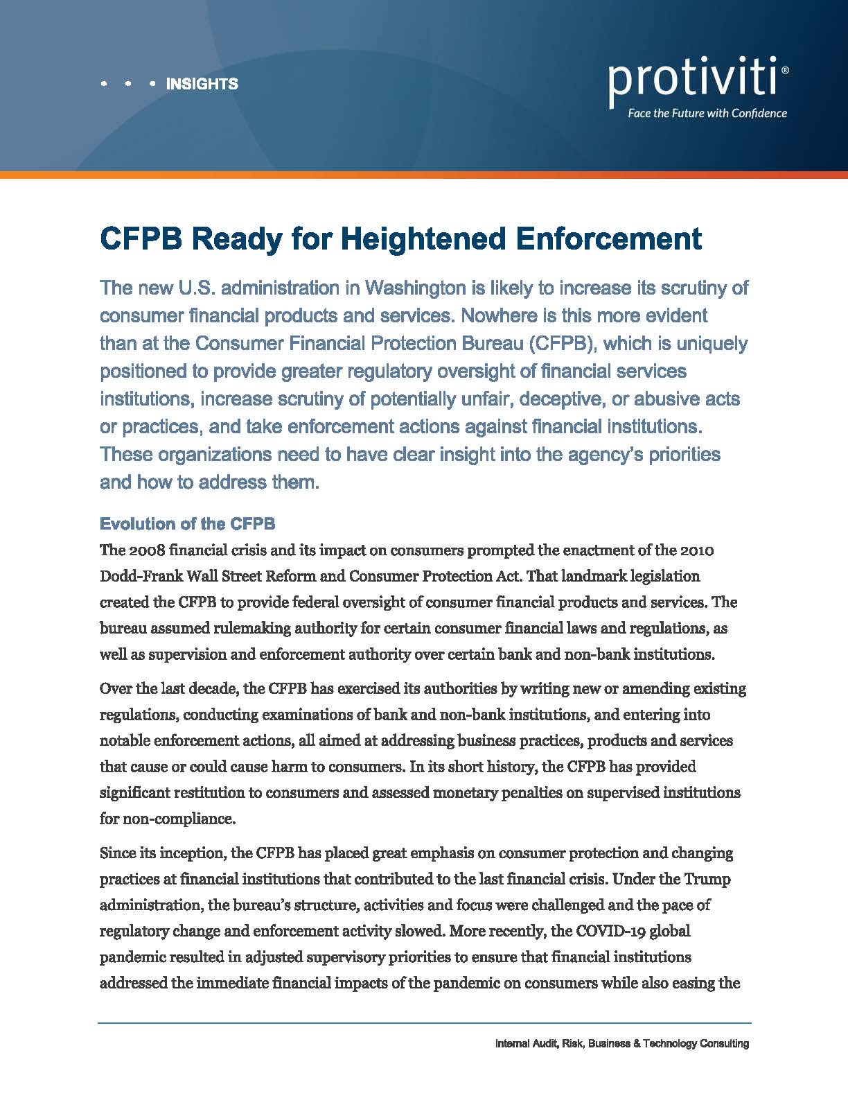 Screenshot of the first page of CFPB Ready for Heightened Enforcement