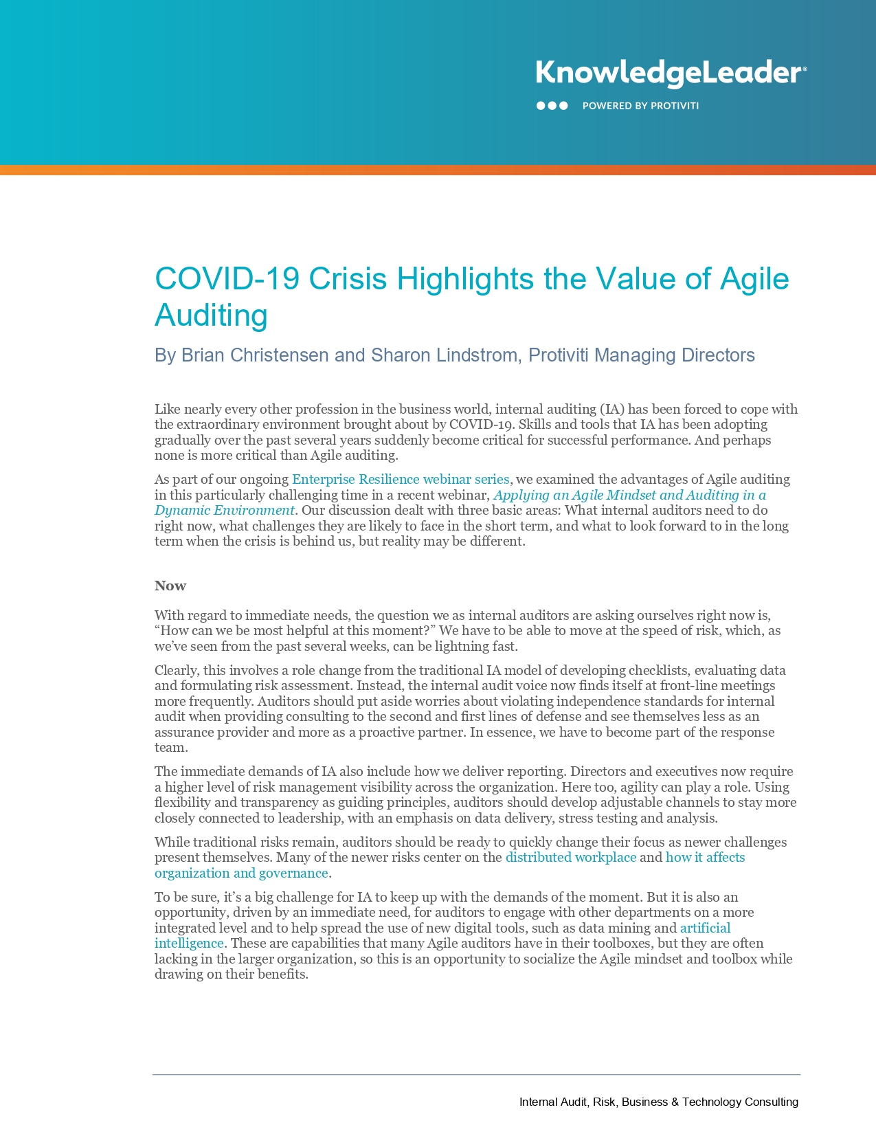 COVID-19 Crisis Highlights the Value of Agile Auditing