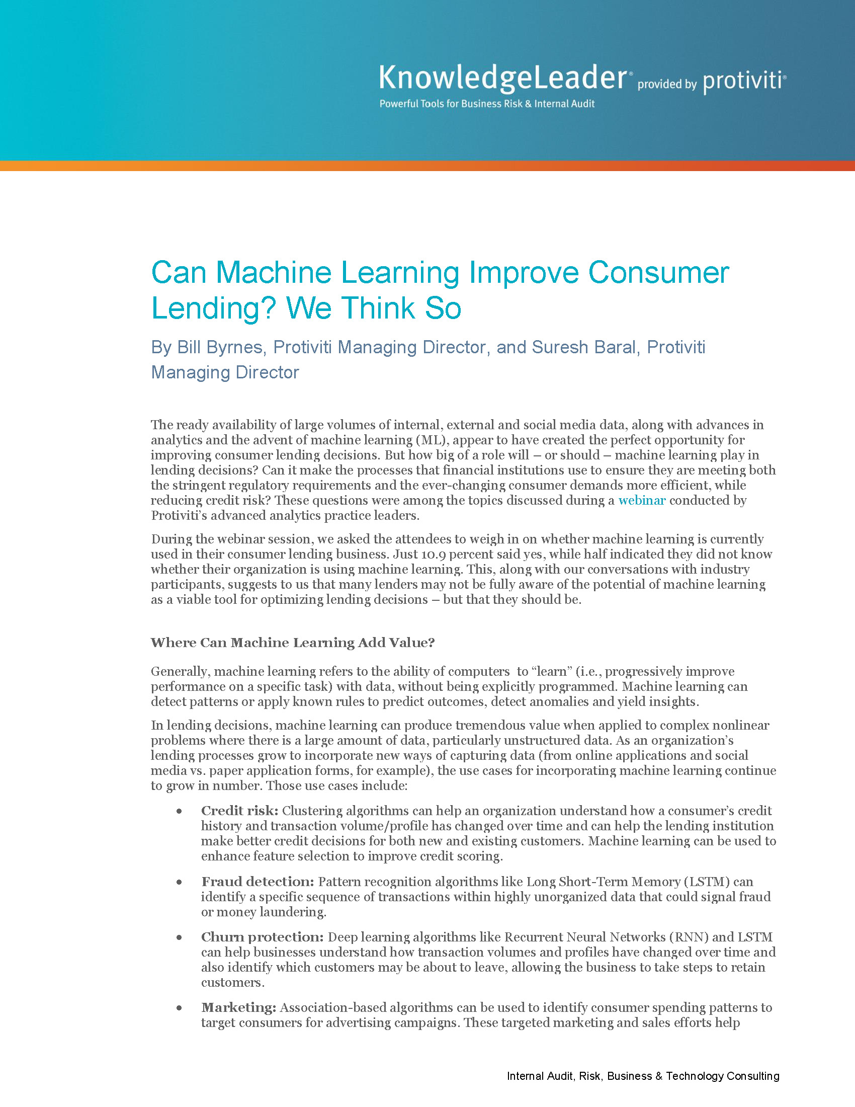 Screenshot of the first page of Can Machine Learning Improve Consumer Lending? We Think So