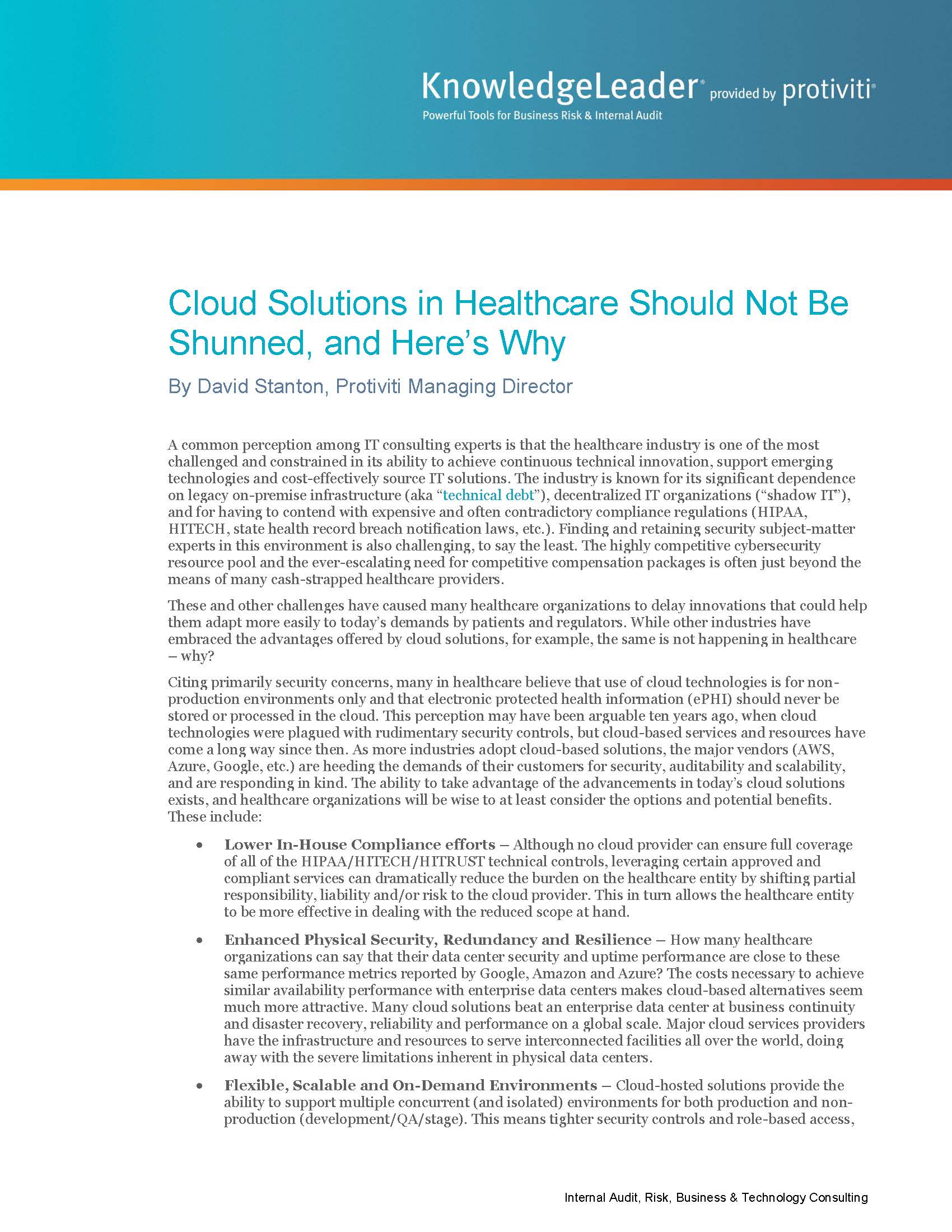 Screenshot of the first page of Cloud Solutions in Healthcare Should Not Be Shunned, and Here’s Why