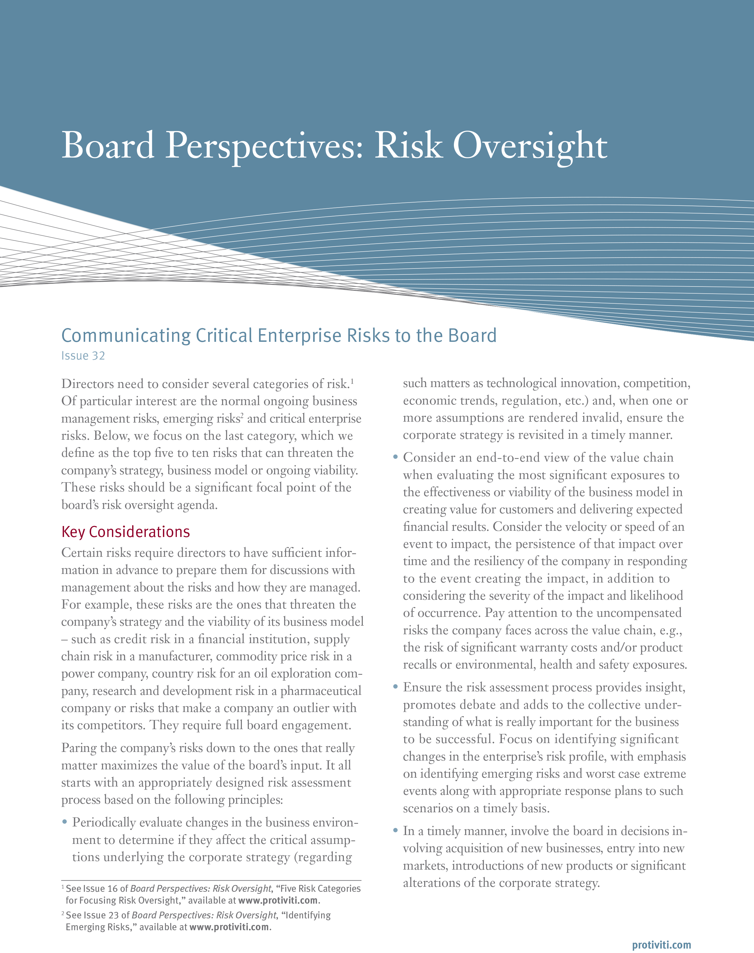 Screenshot of the first page of Communicating Critical Enterprise Risks to the Board