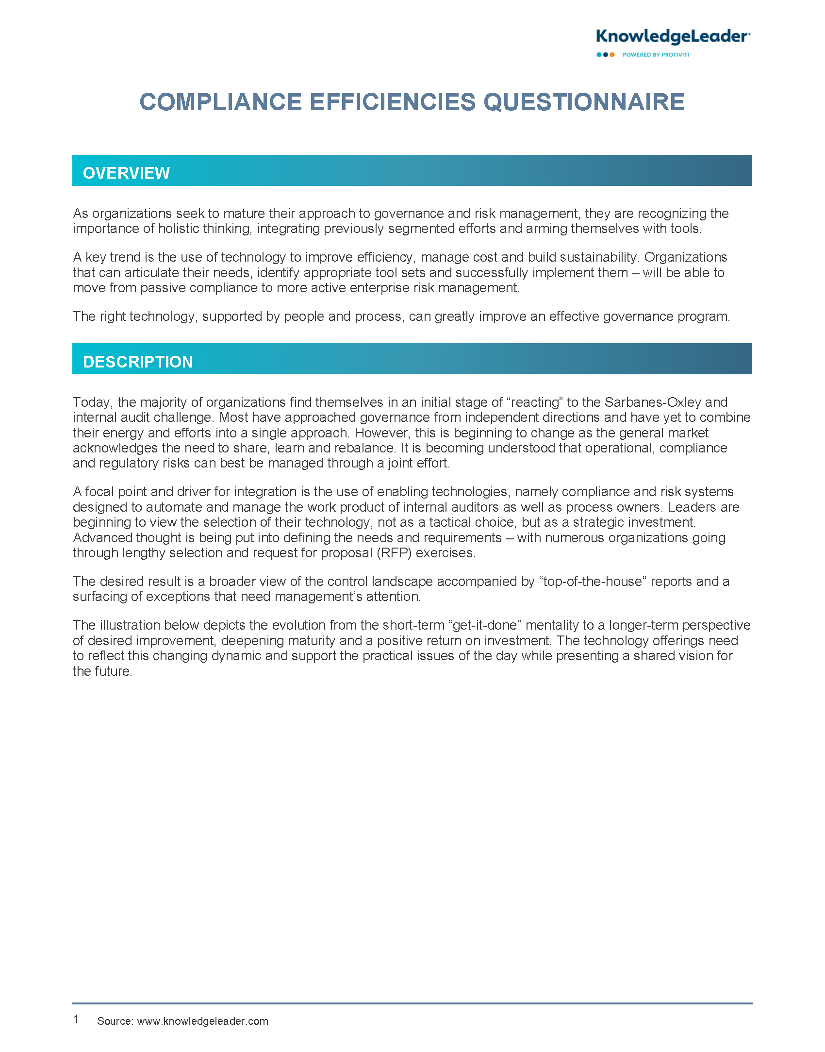 screenshot of first page of Compliance Efficiencies Questionnaire