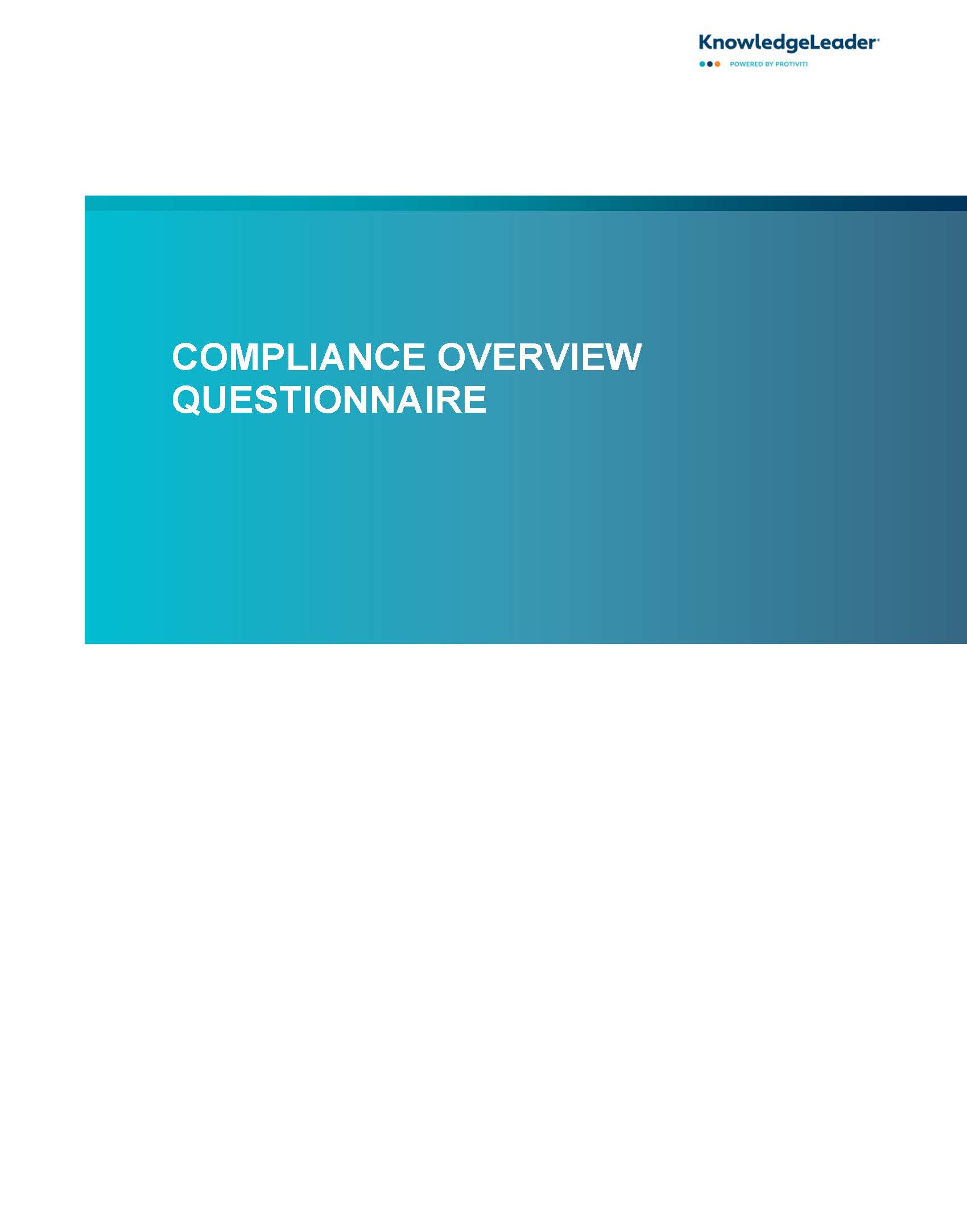 Screenshot of the first page of Compliance Overview Questionnaire