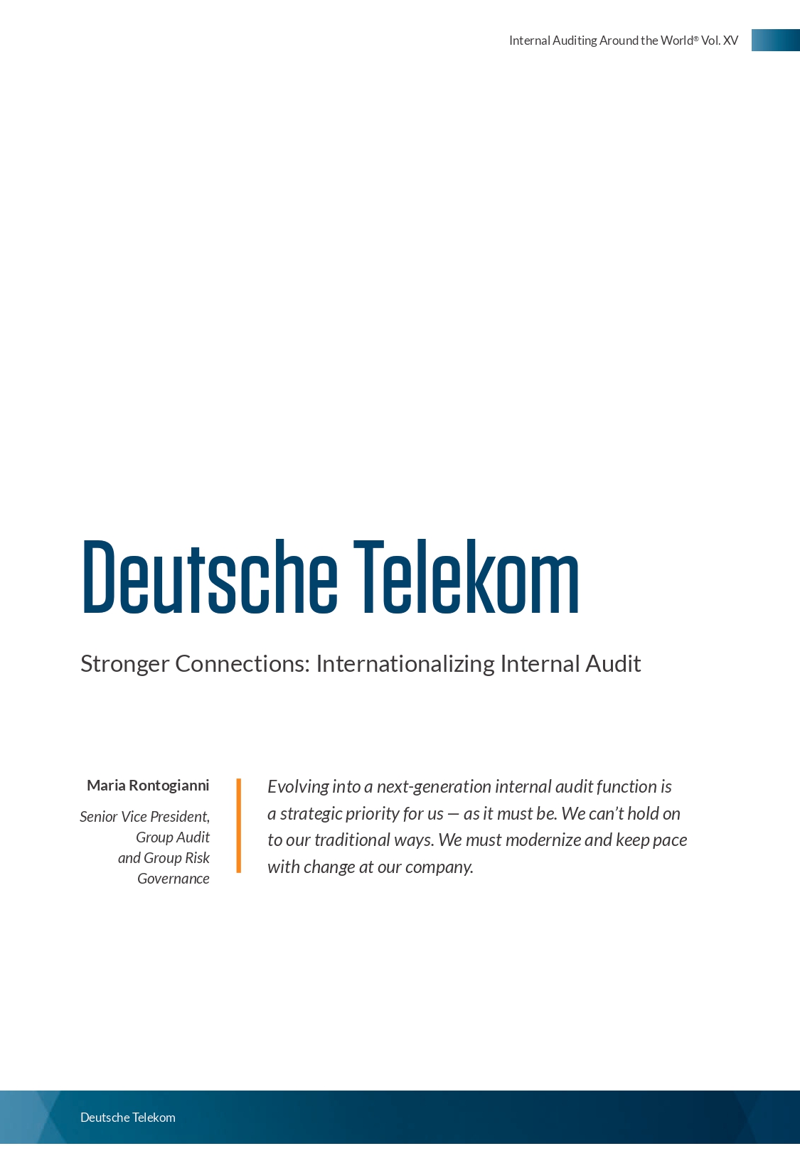 Screenshot of the first page of Deutsche Telekom Stronger Connections — Internationalizing Internal Audit