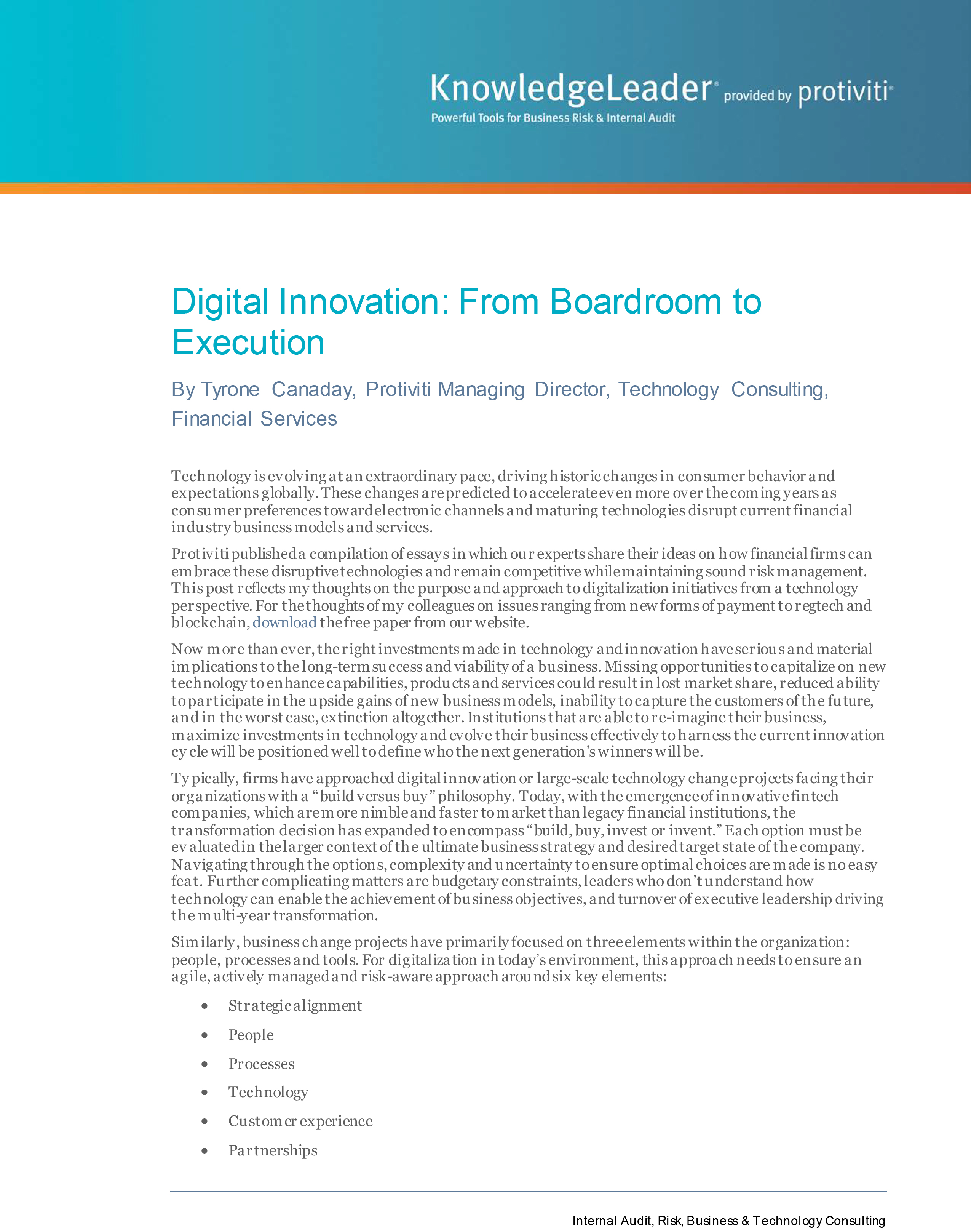 Screenshot of the first page of Digital Innovation - From Boardroom to Execution