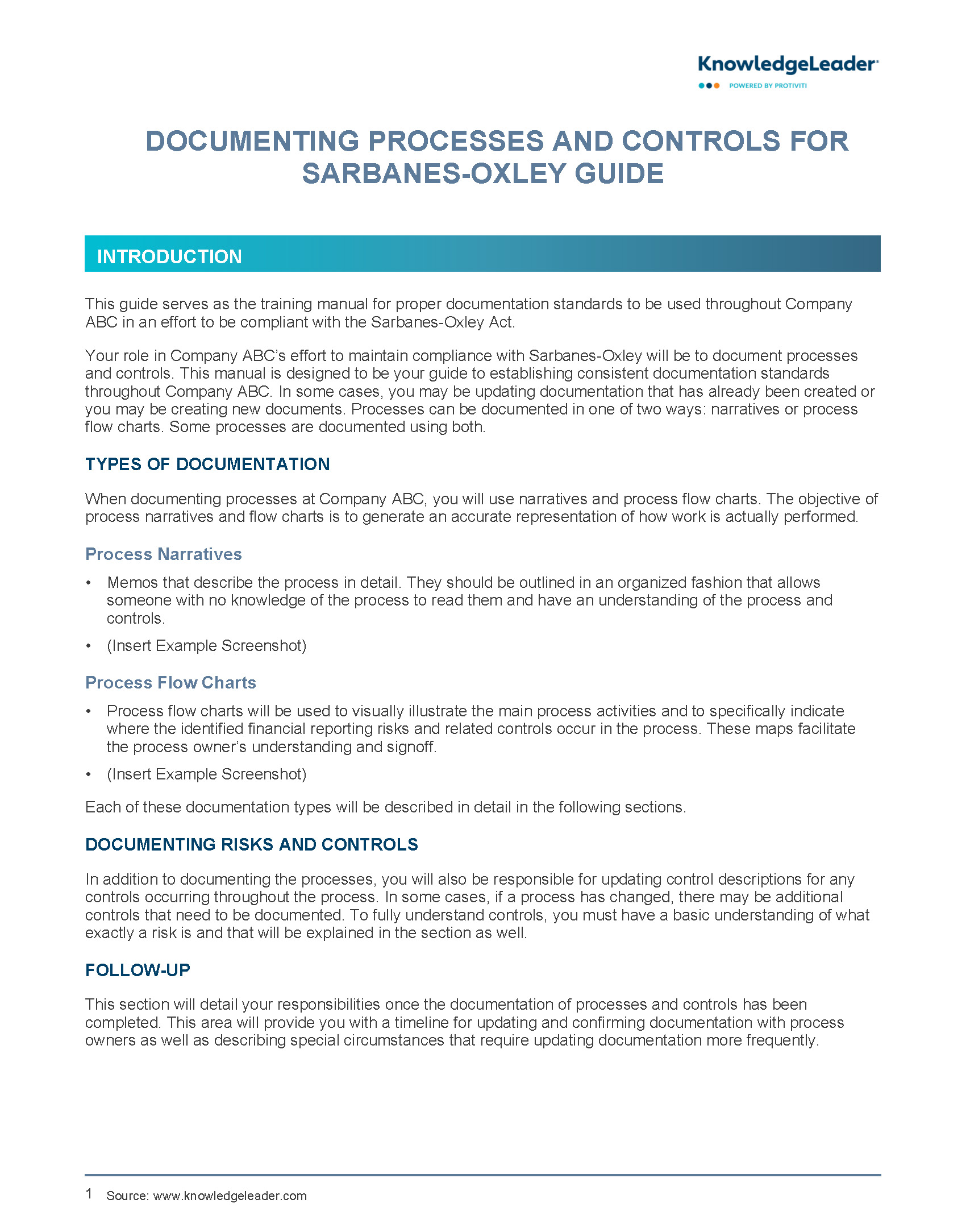 Screenshot of the first page of Documenting Processes and Controls for Sarbanes-Oxley Guide