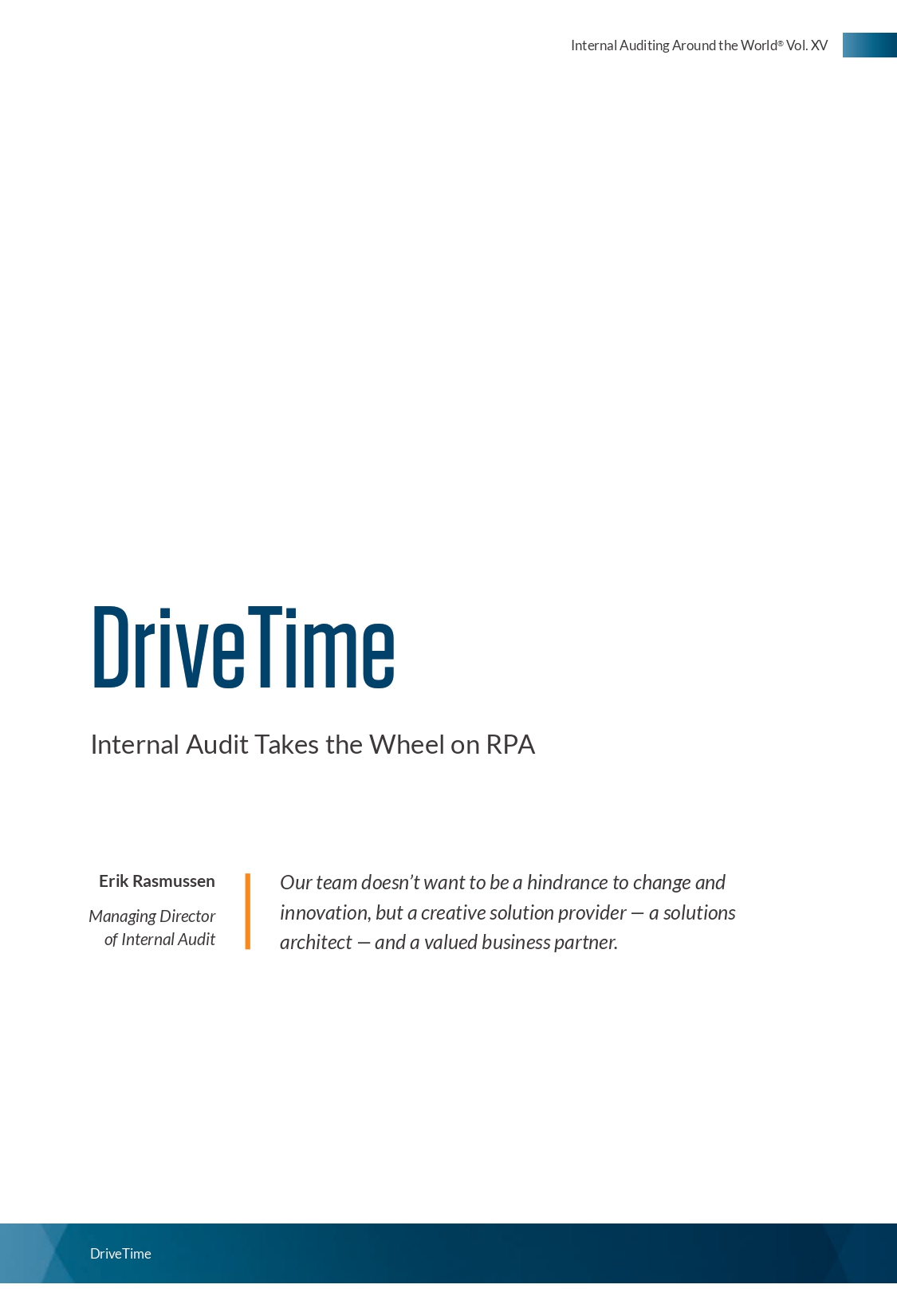 Screenshot of the first page of DriveTime Internal Audit Takes the Wheel on RPA