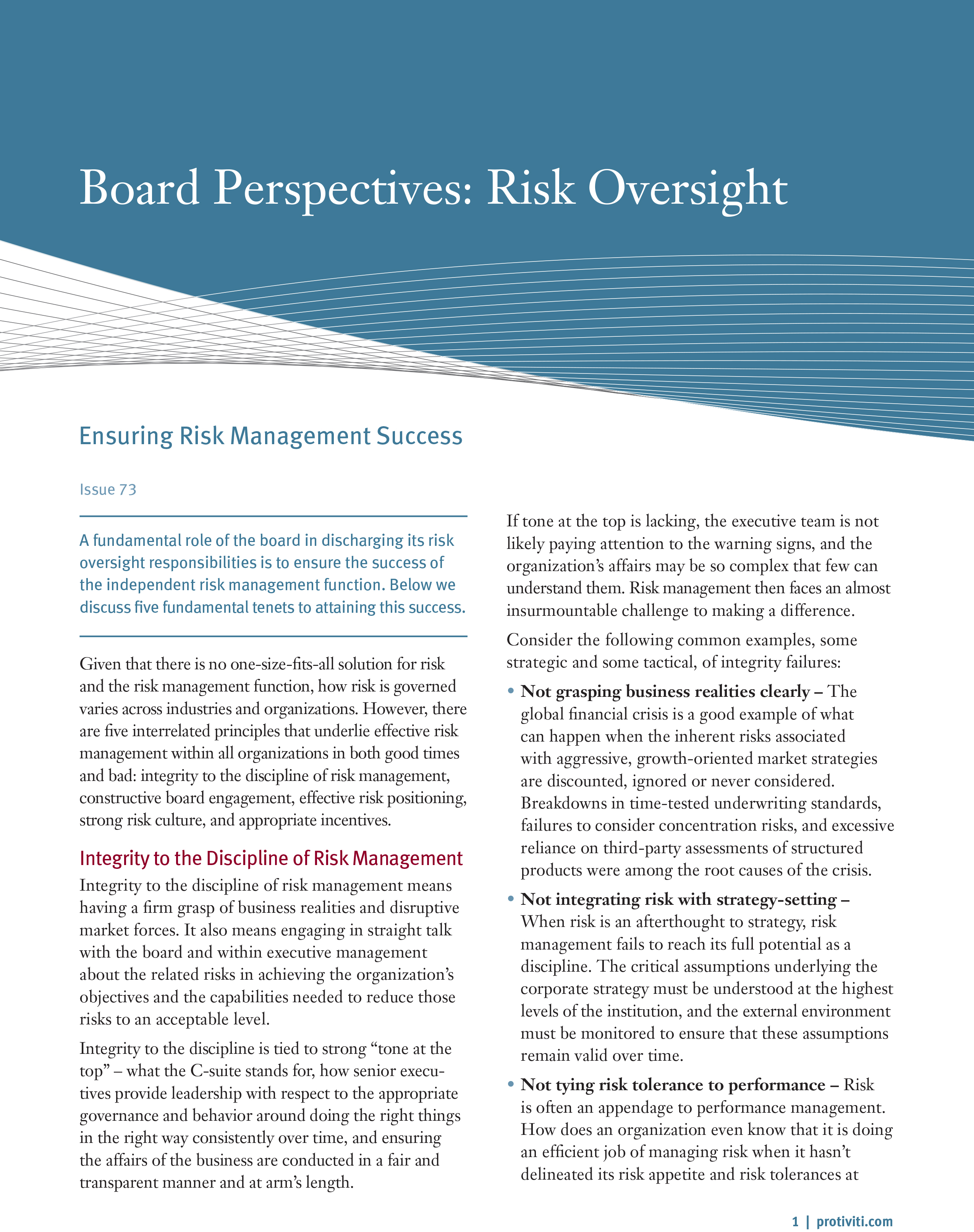 Screenshot of the first page of Ensuring Risk Management Success