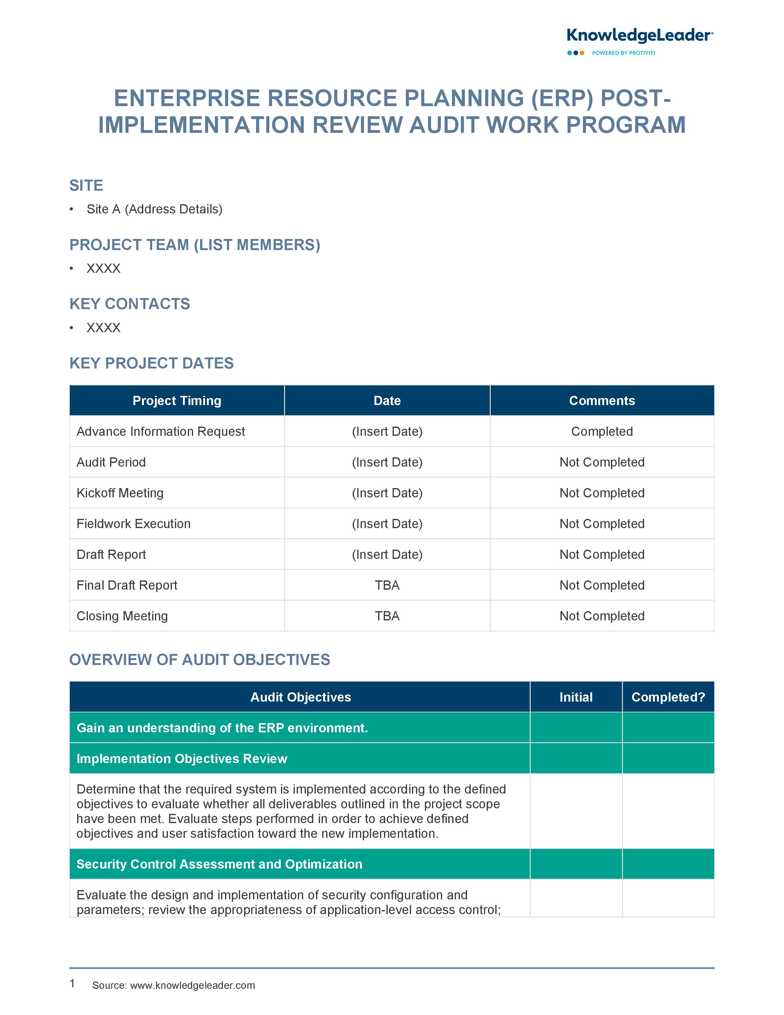 Screenshot of the first page of Enterprise Resource Planning (ERP) Post-Implementation Review Audit Work Program-page-001 