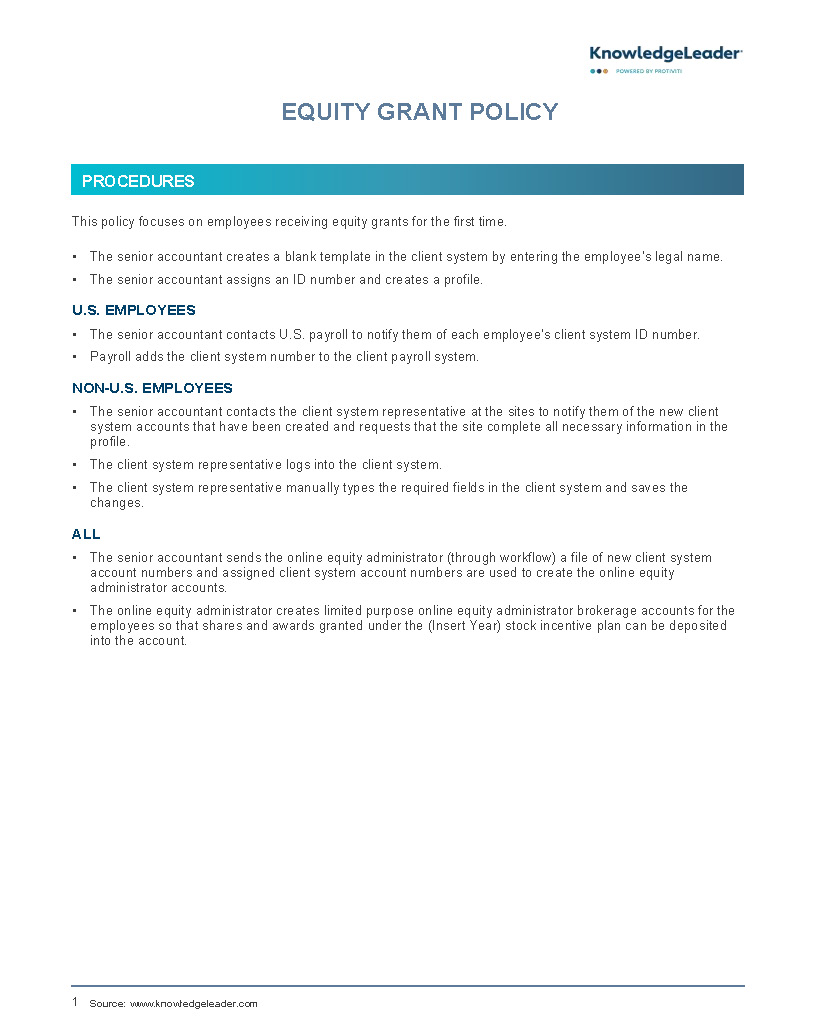 Screenshot of the first page of Equity Grant Policy