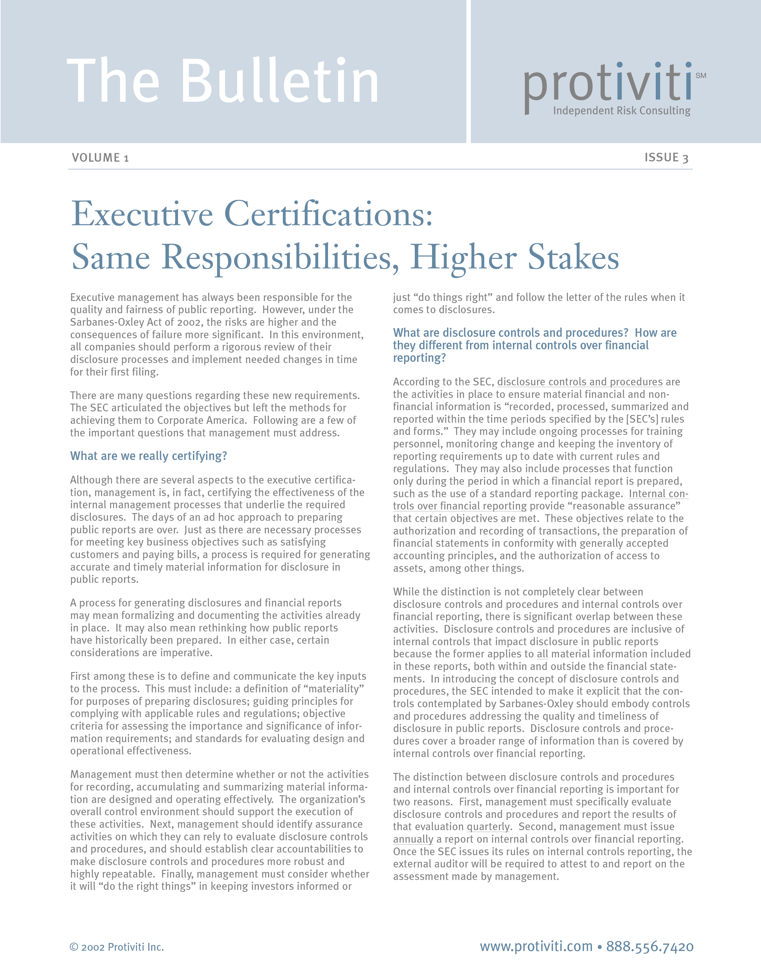 Screenshot of the first page of Executive Certifications-Same Responsibilities, Higher Stakes
