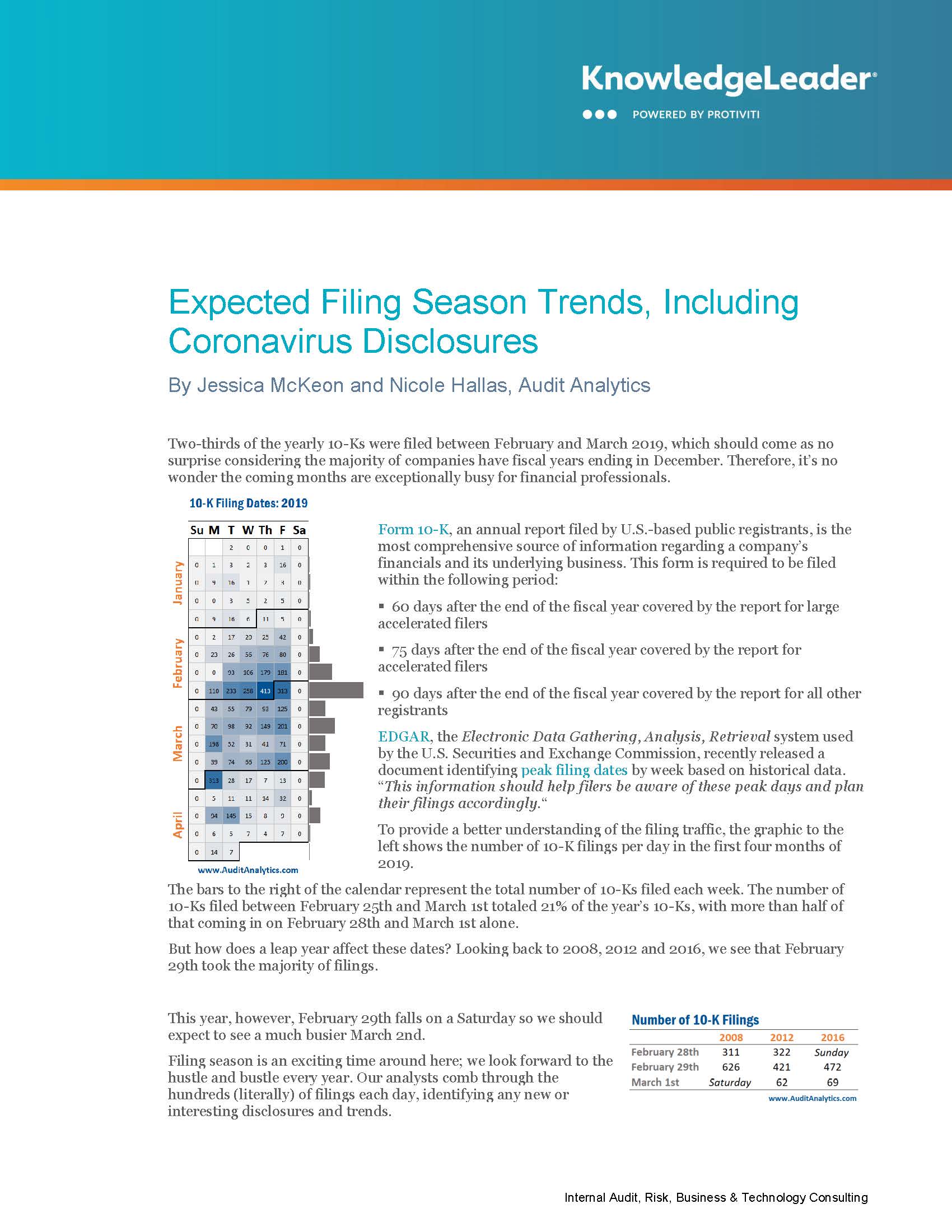 Screenshot of the first page of Expected Filing Season Trends, Including Coronavirus Disclosures