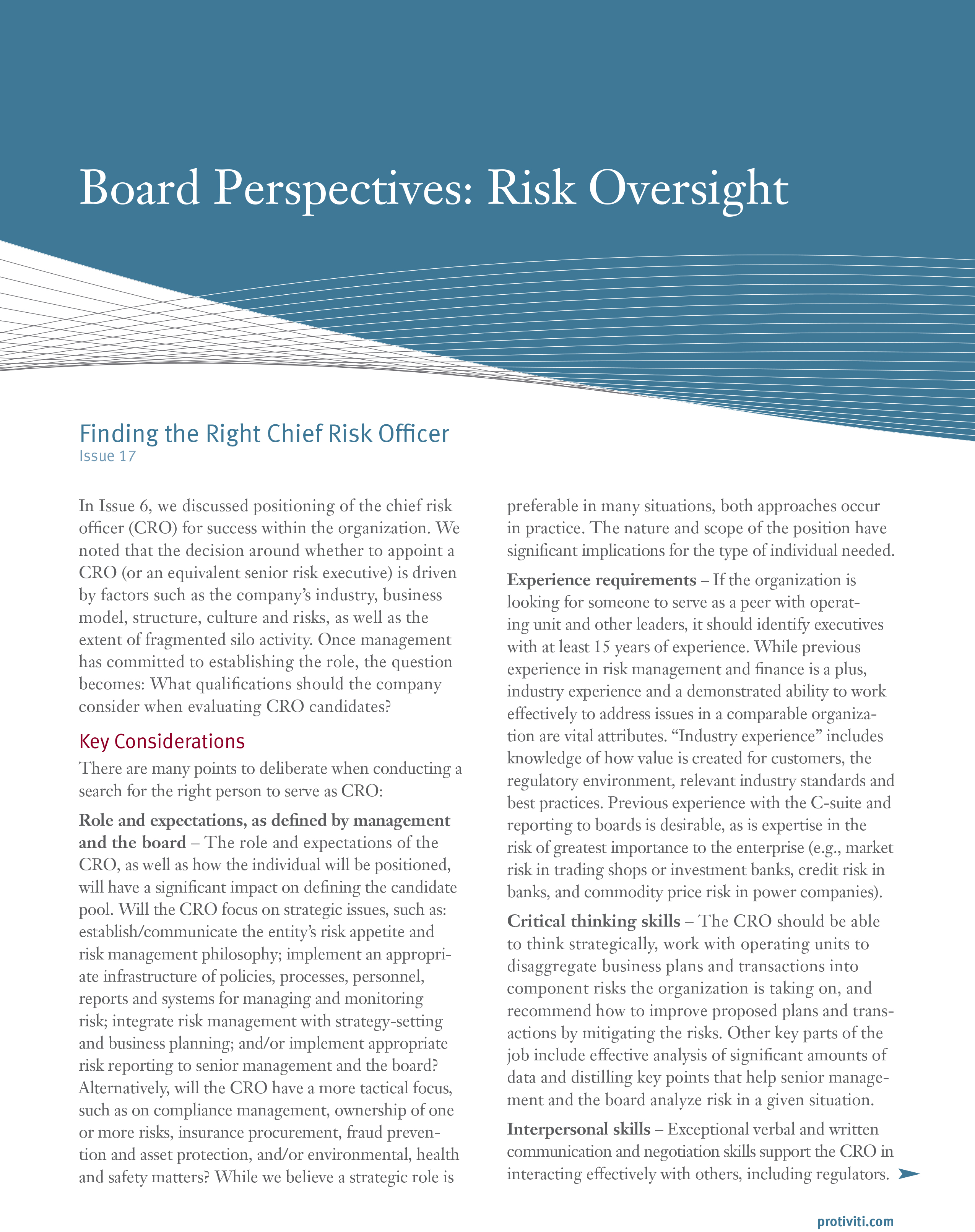 Screenshot of the first page of Finding the Right Chief Risk Officer