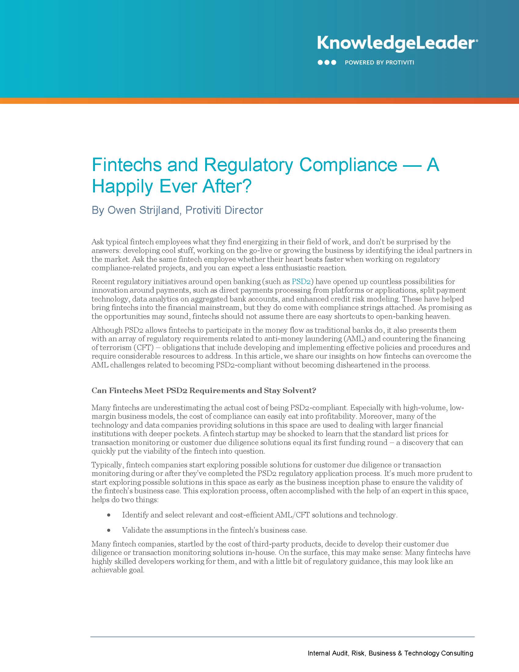 Screenshot of the first page of Fintechs and Regulatory Compliance.