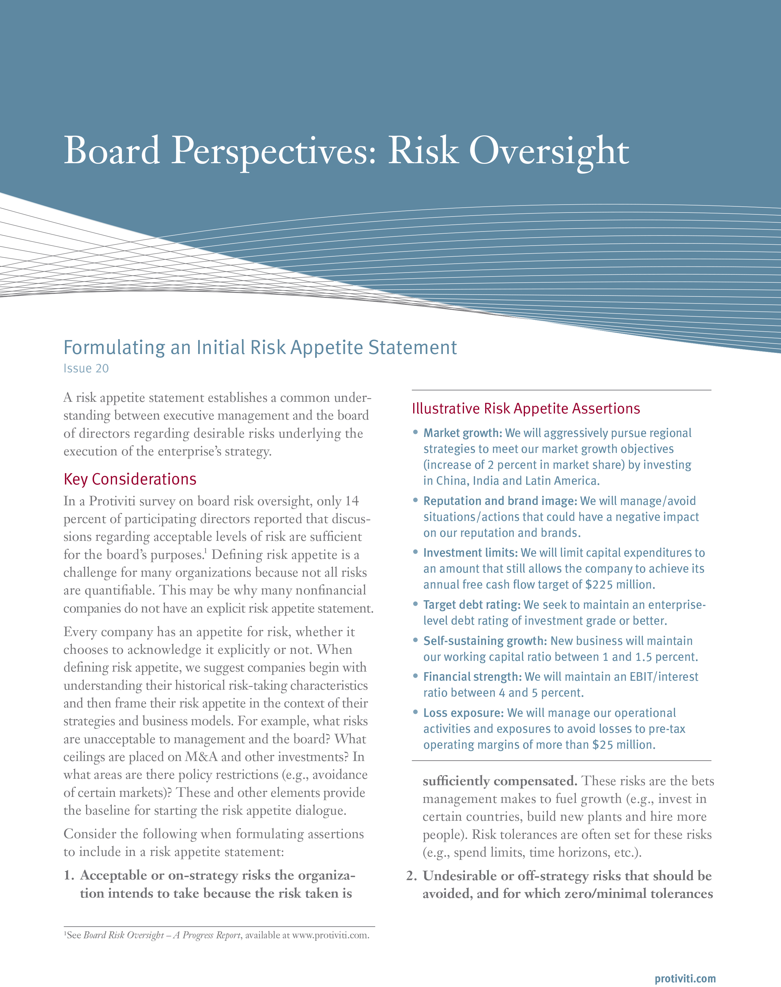 Screenshot of the first page of Formulating an Initial Risk Appetite Statement