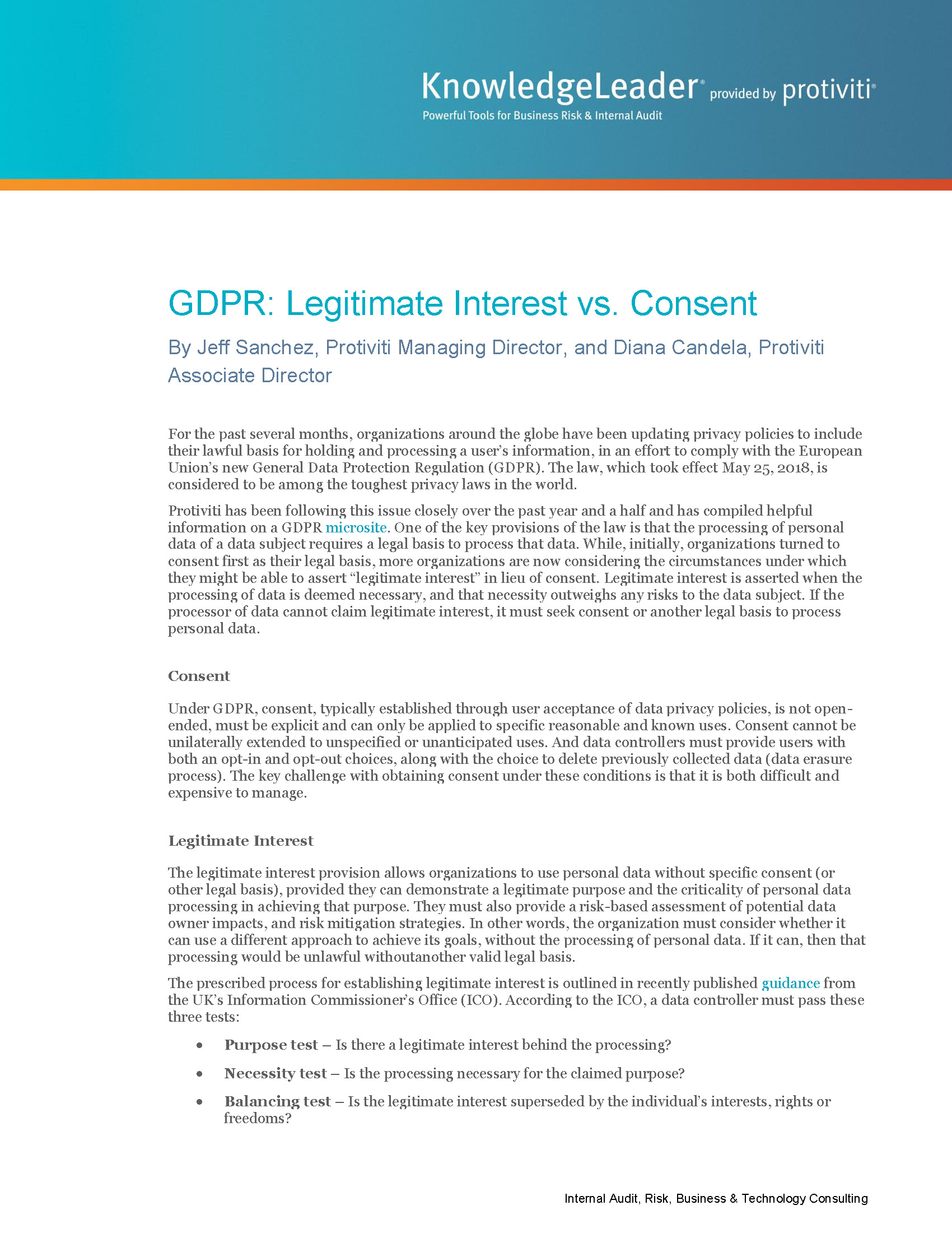 Screenshot of the first page of GDPR Legitimate Interest vs. Consent
