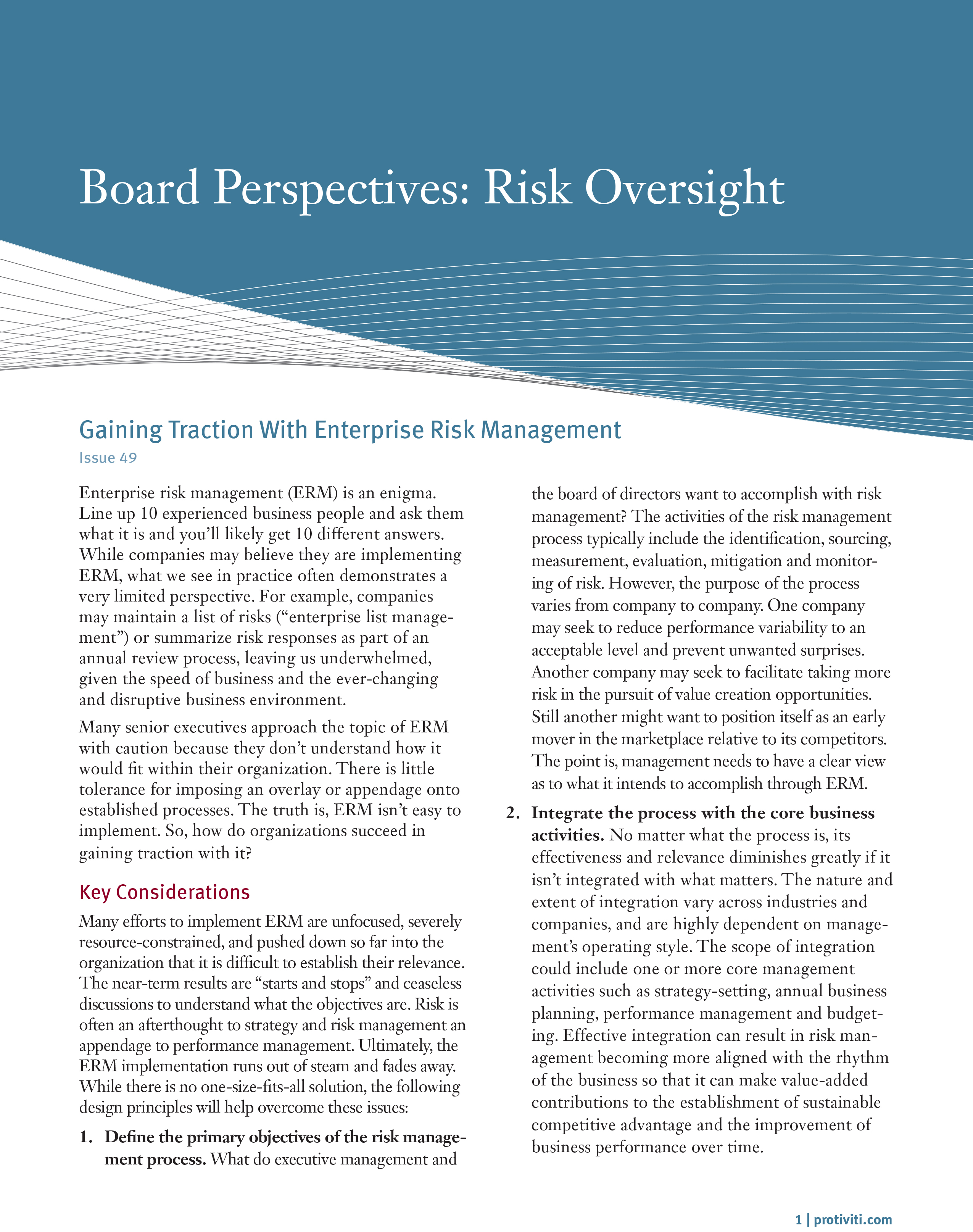 Screenshot of the first page of Gaining Traction With Enterprise Risk Management