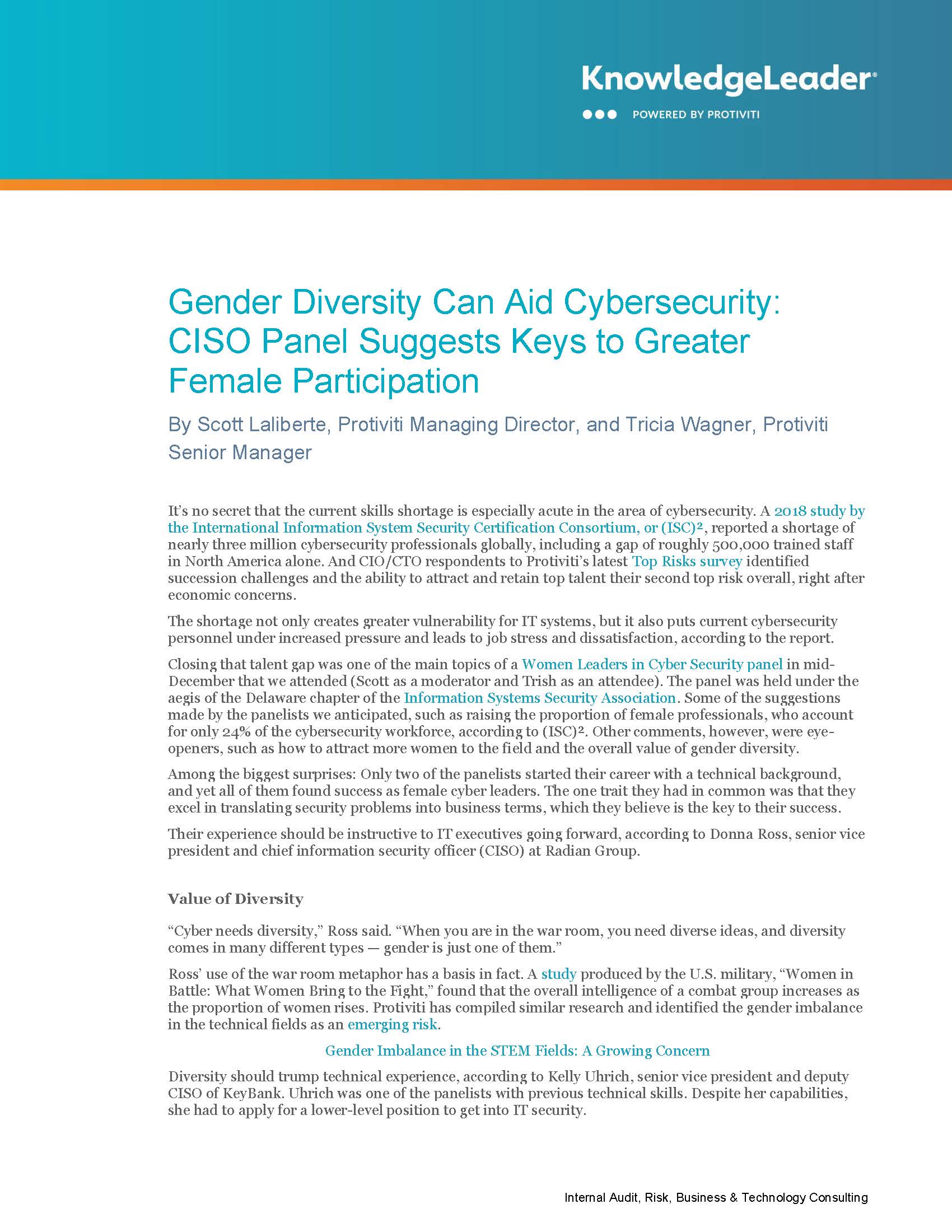 Gender Diversity Can Aid Cybersecurity CISO Panel Suggets