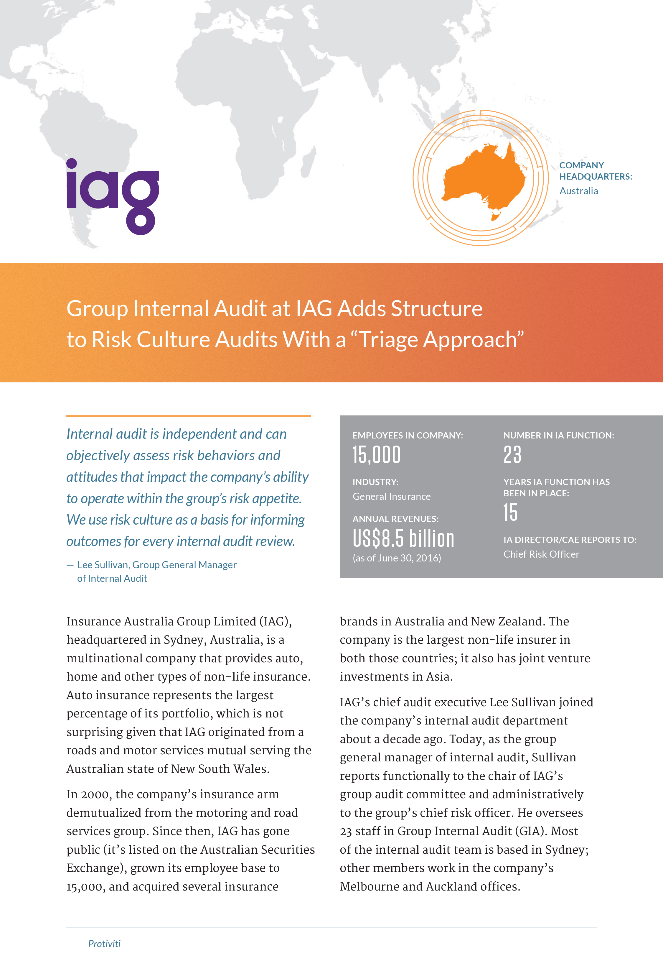 Screenshot of the first page of Group Internal Audit at IAG Adds Structure to Risk Culture Audits With a “Triage Approach”