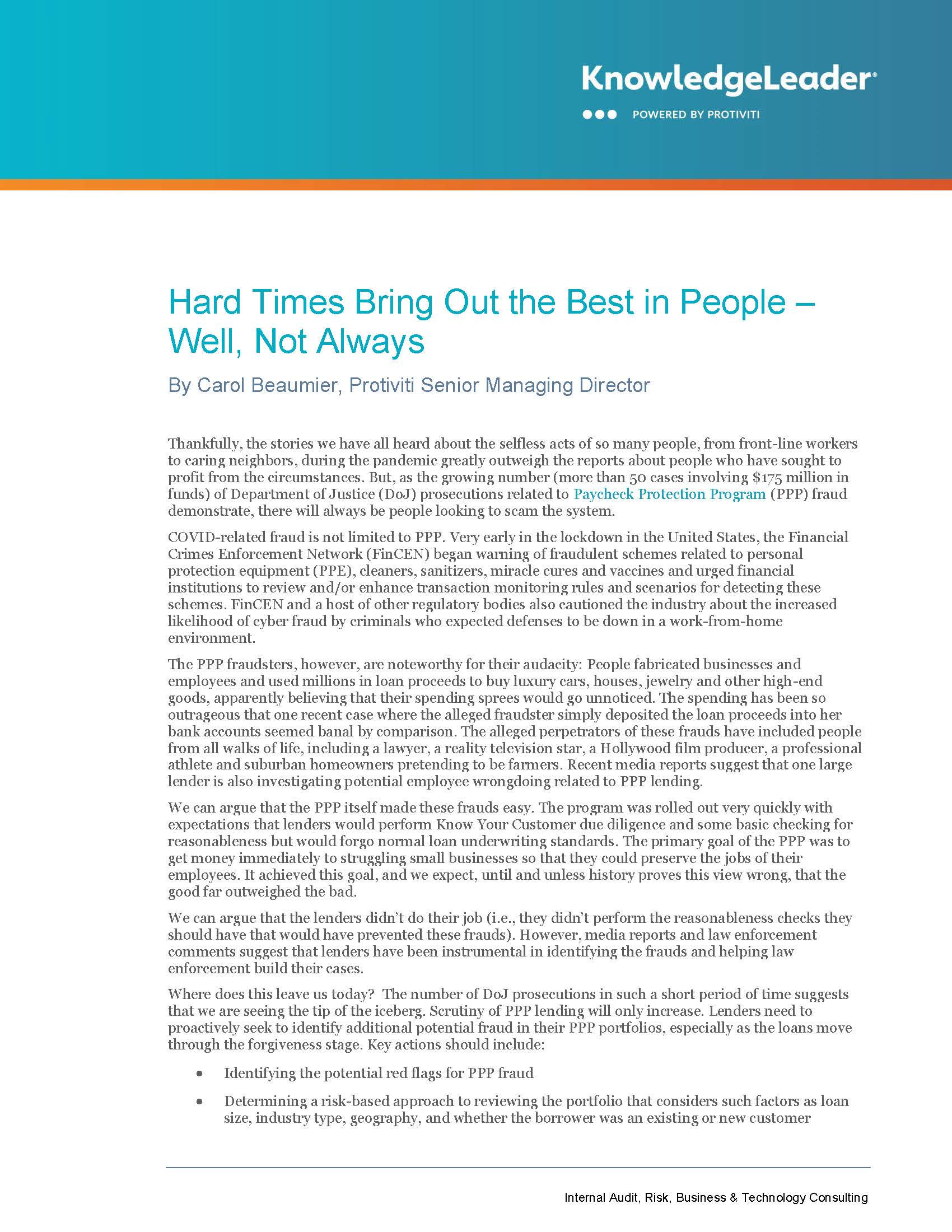 Screenshot of the first page of Hard Times Bring Out the Best in People – Well, Not Always