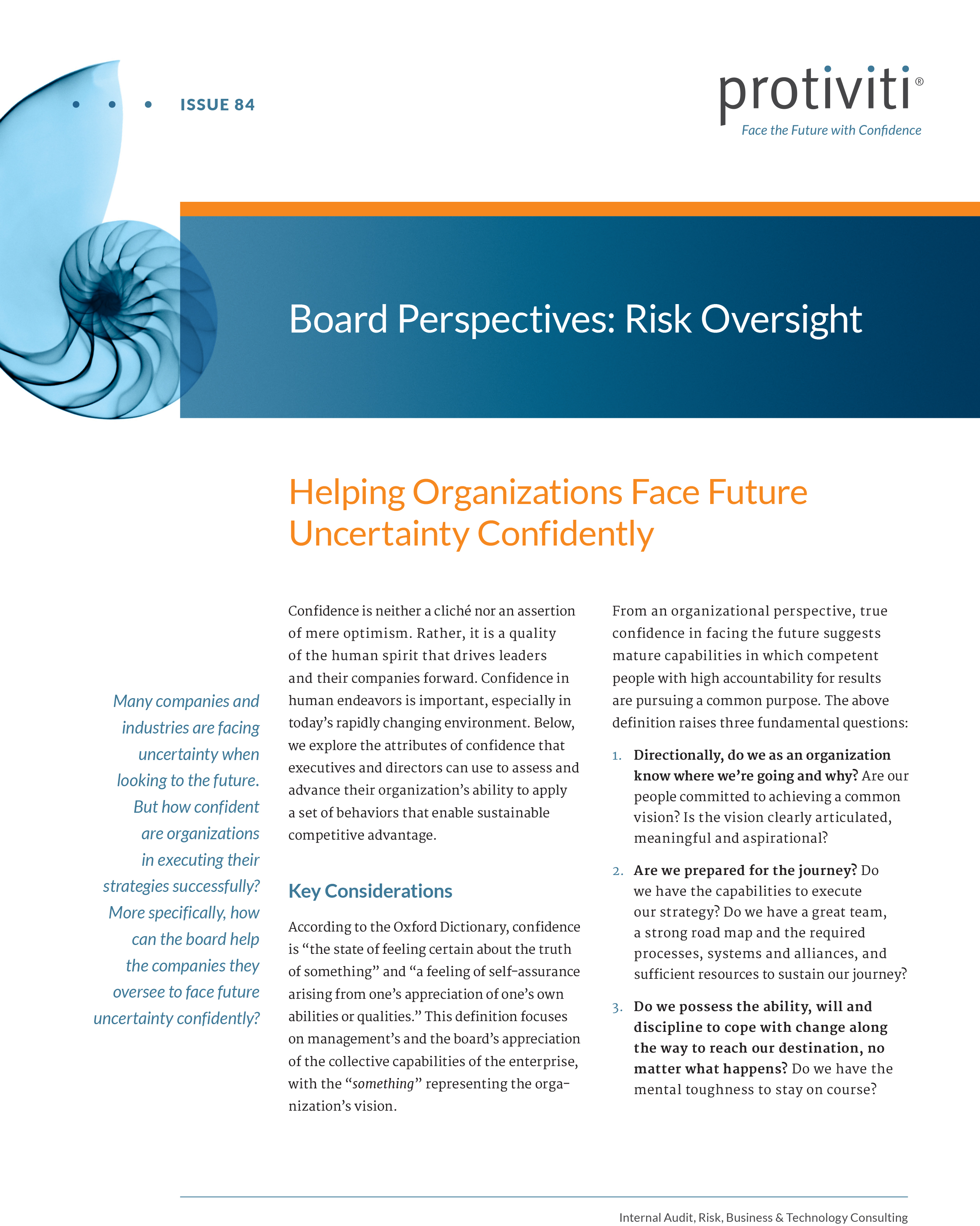 Screenshot of the first page of Helping Organizations Face Future Uncertainty Confidently