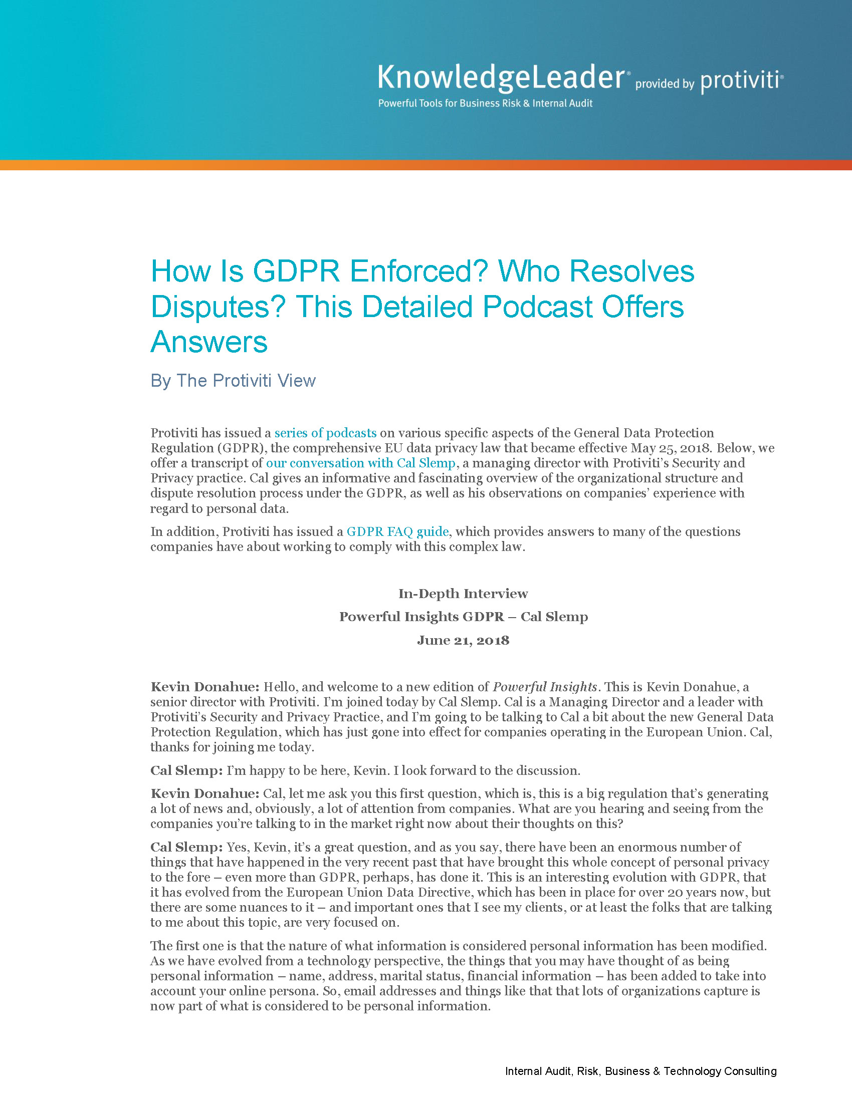 Screenshot of the first page of How Is GDPR Enforced Who Resolves Disputes This Detailed Podcast Offers Answers