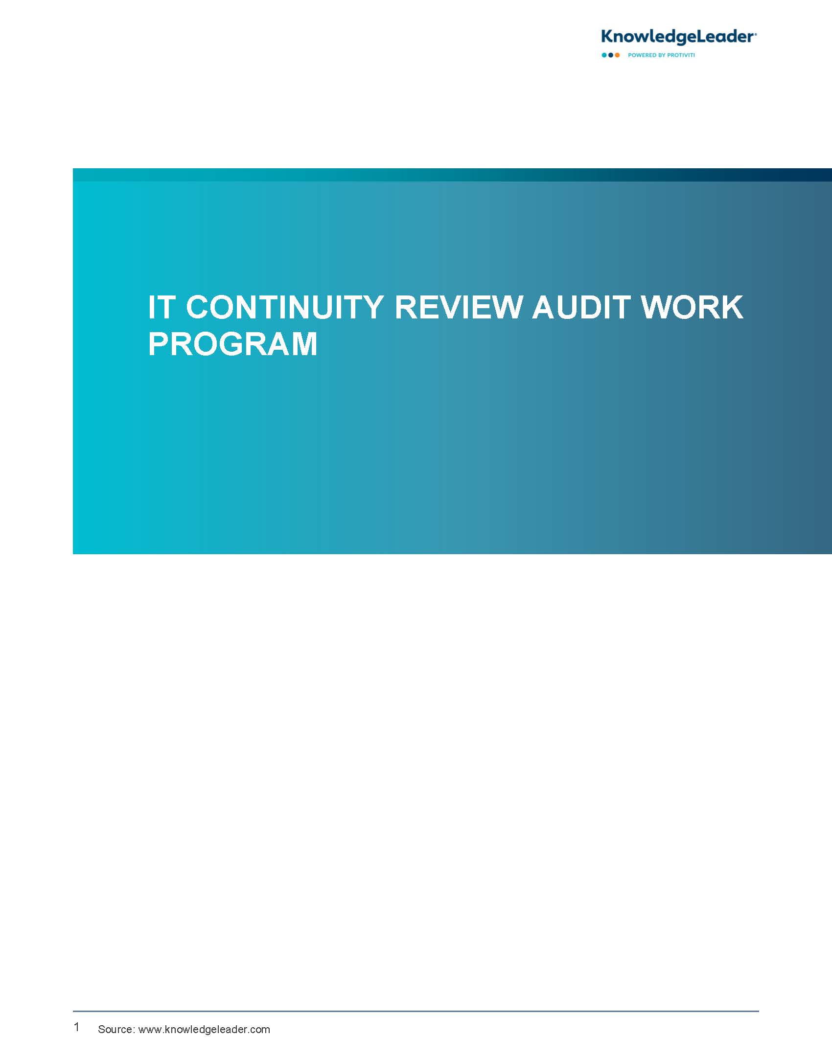 Screenshot of the first page of IT Continuity Review Audit Work Program