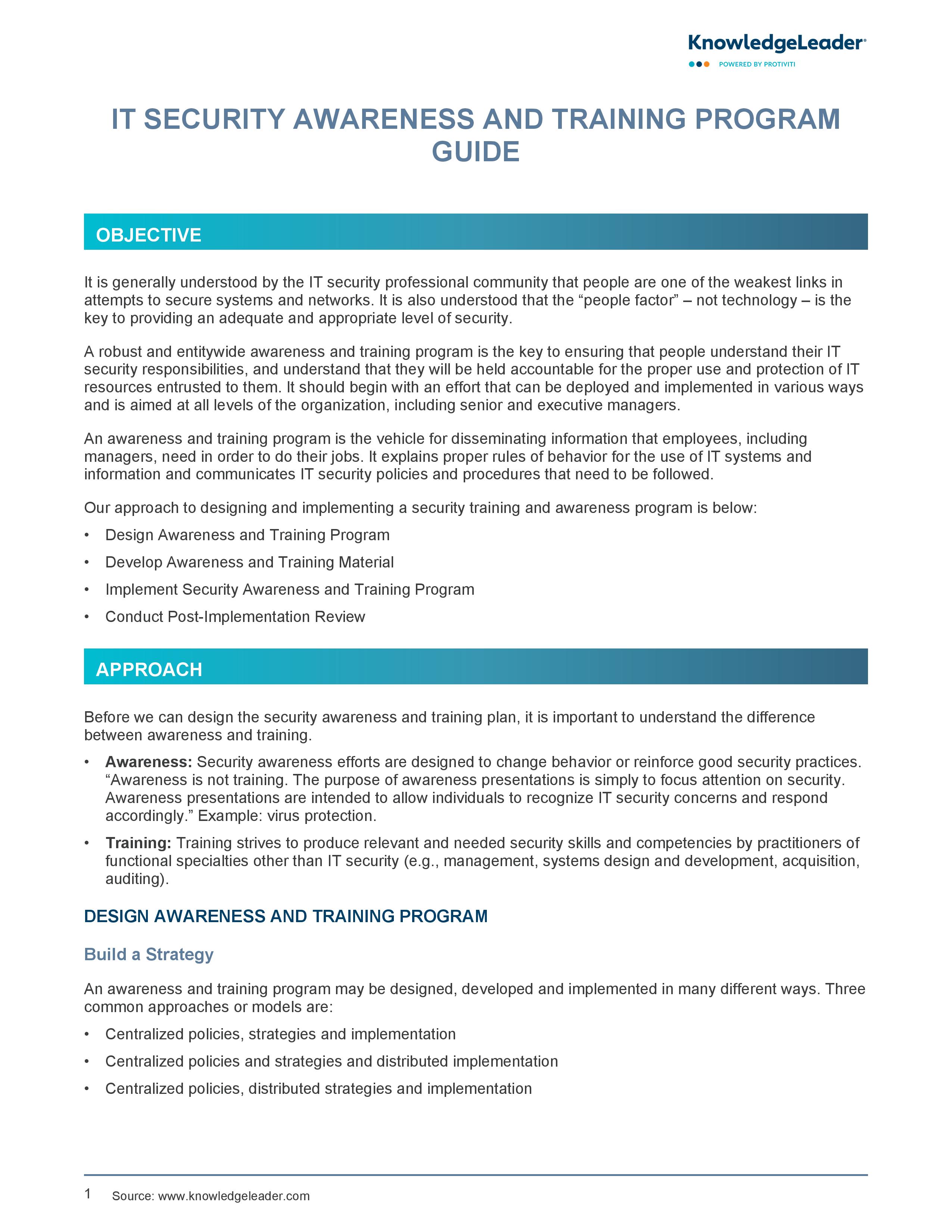 Screenshot of the first page of IT Security Awareness and Training Program Guide -page-001