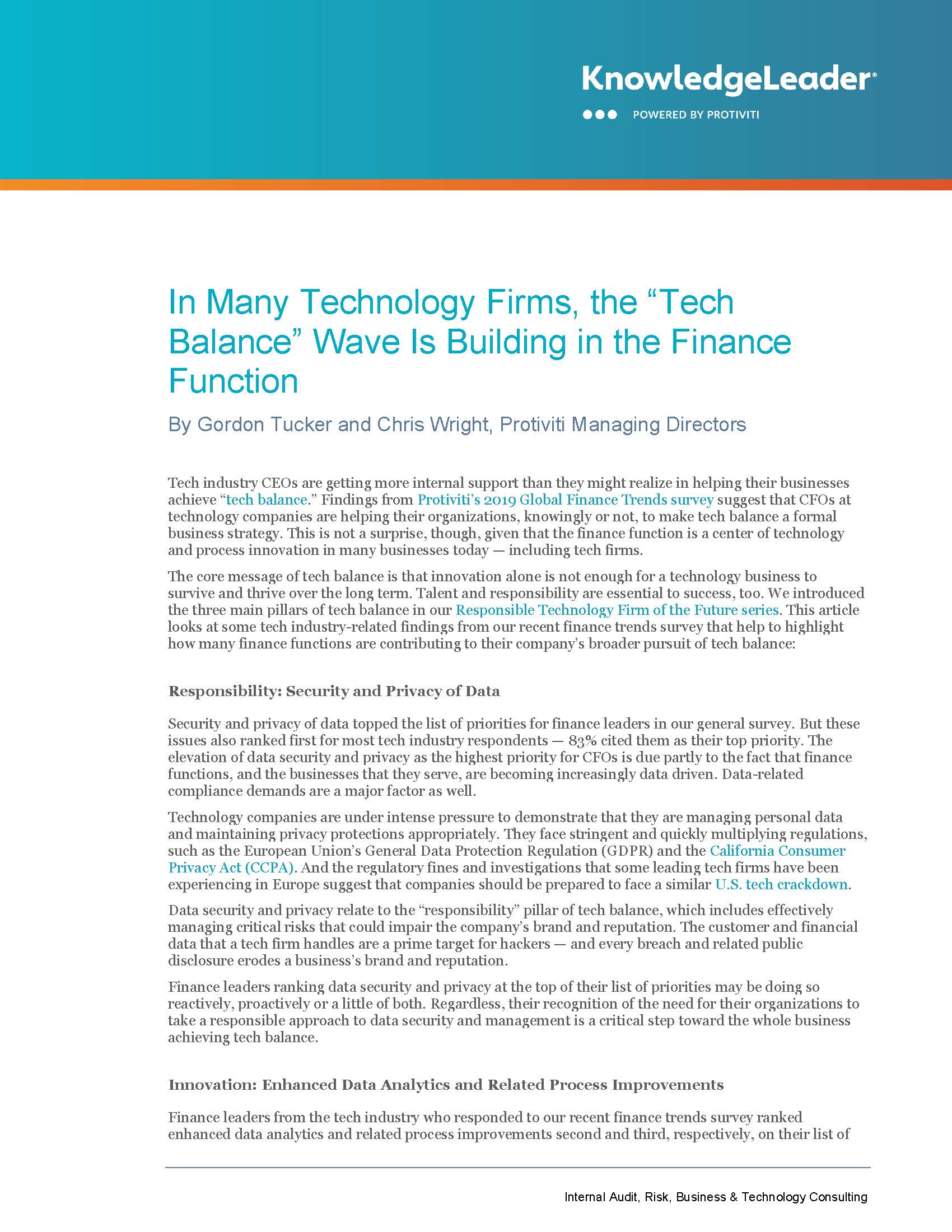 Screenshot of the first page of In Many Technology Firms, the “Tech Balance” Wave Is Building in the Finance Function