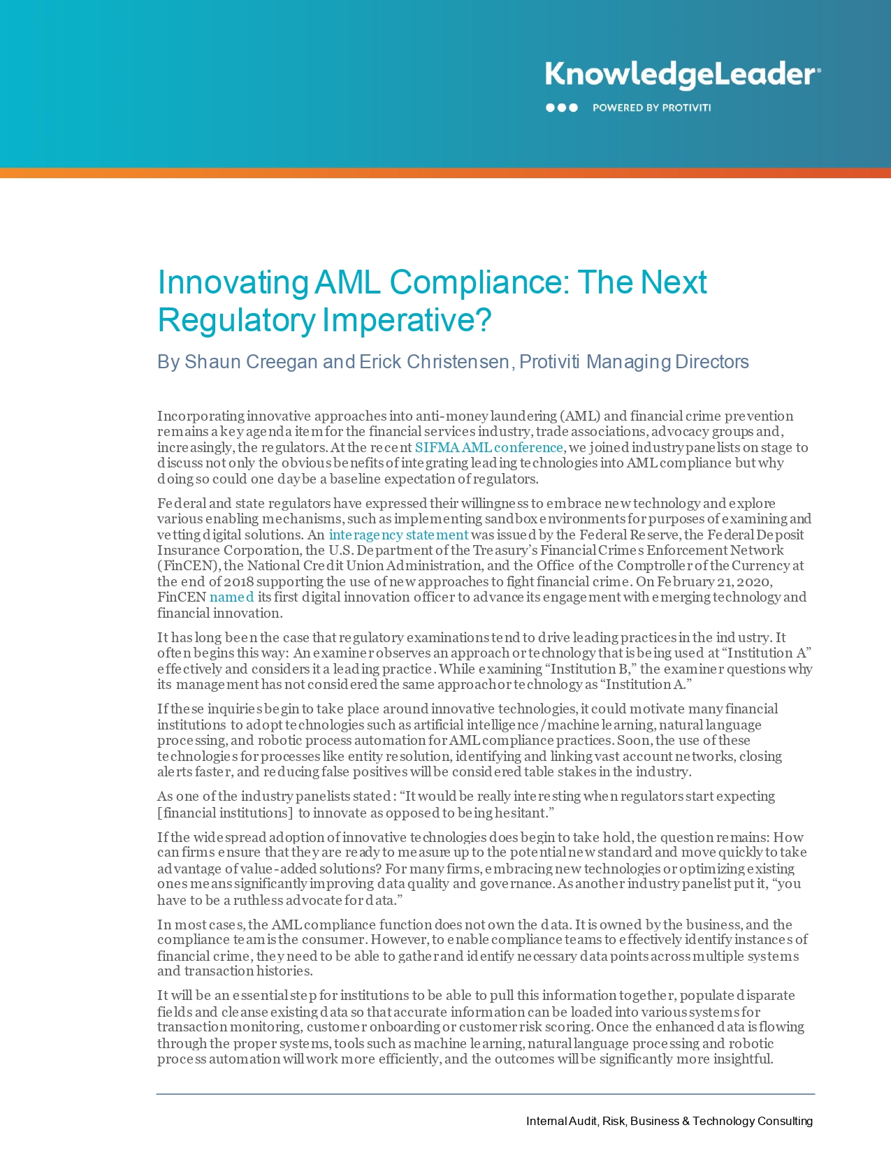 Innovating AML Compliance The Next Regulatory Imperative