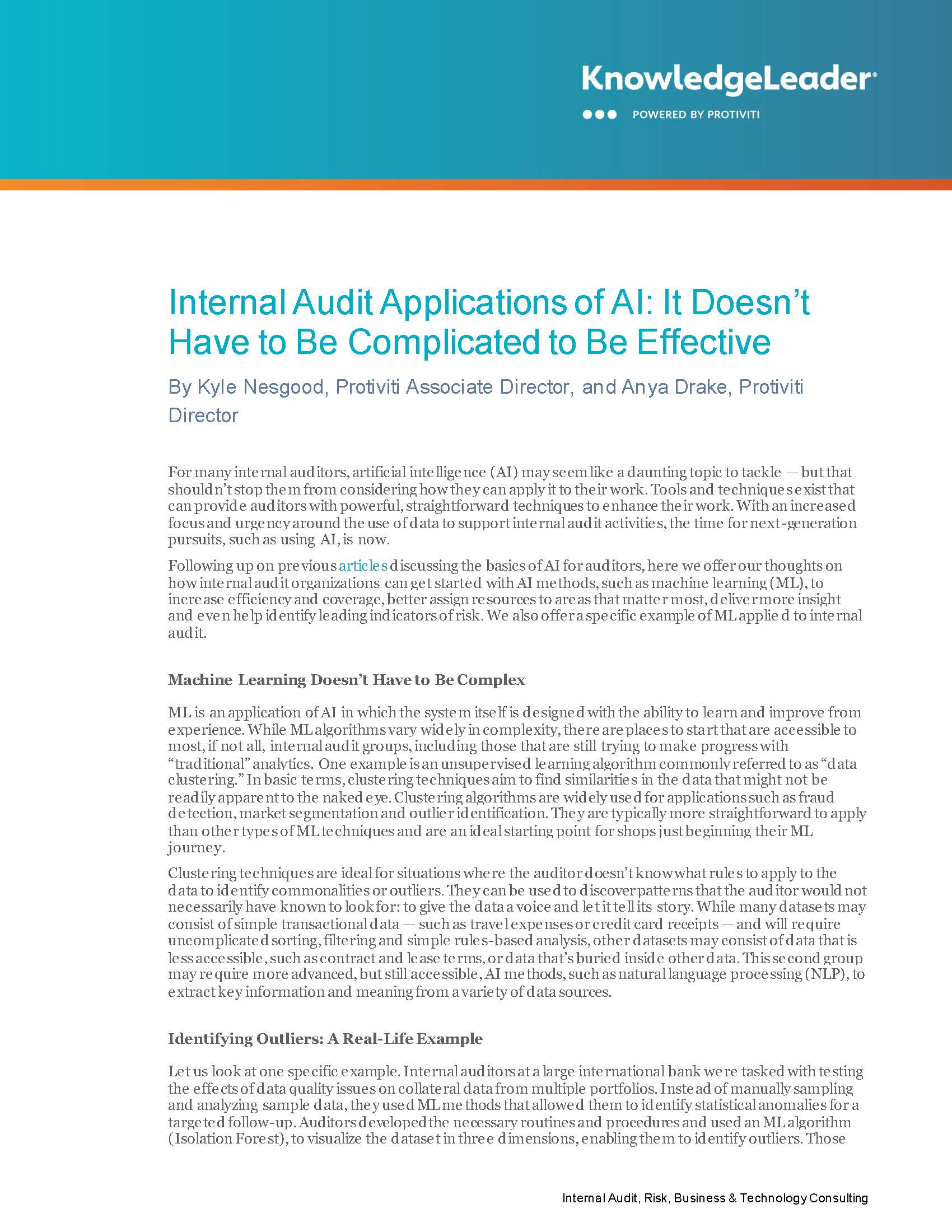 Internal Audit Applications of AI: It Doesn’t Have to Be Complicated to Be Effective