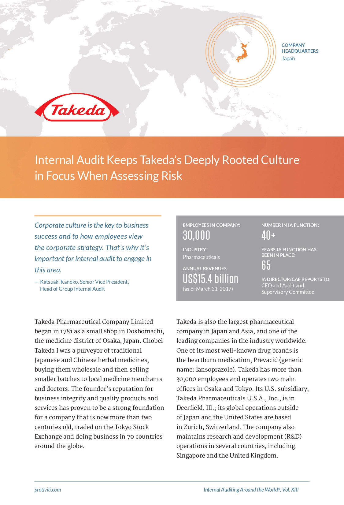 Screenshot of the first page of Internal Audit Keeps Takeda’s Deeply Rooted Culture in Focus When Assessing Risk