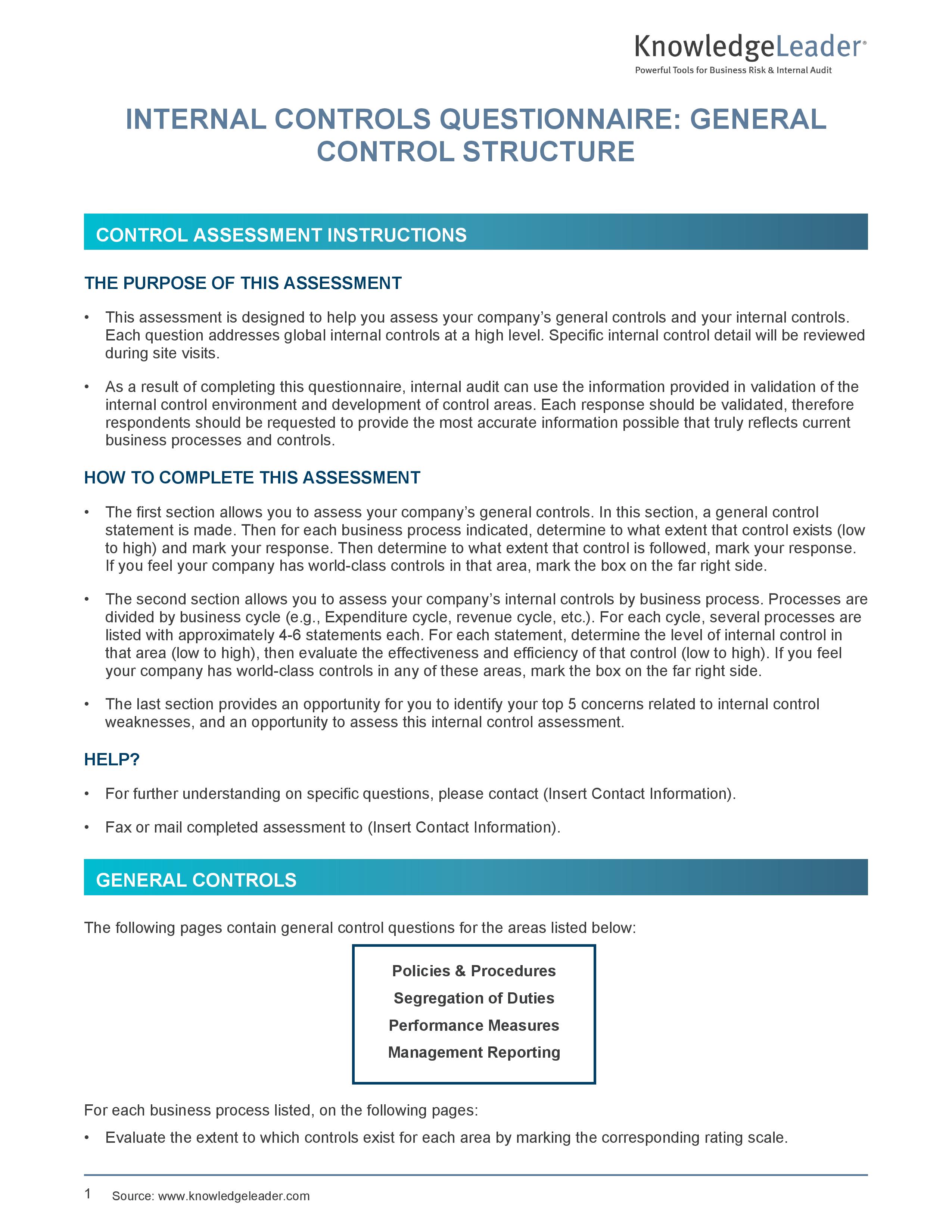 Internal Controls Structure Questionnaire