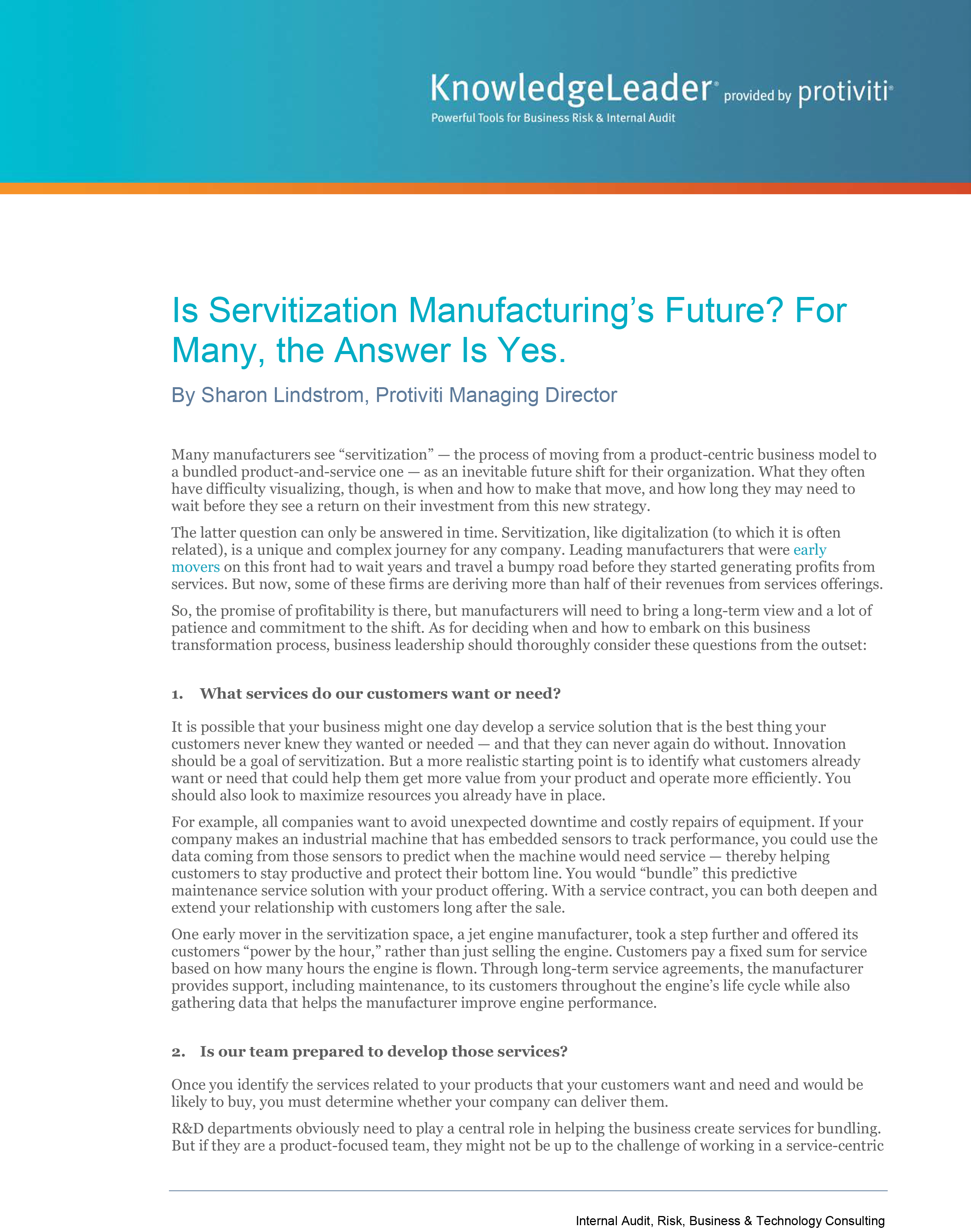 Screenshot of the first page of Is Servitization Manufacturing’s Future-For Many, the Answer Is Yes