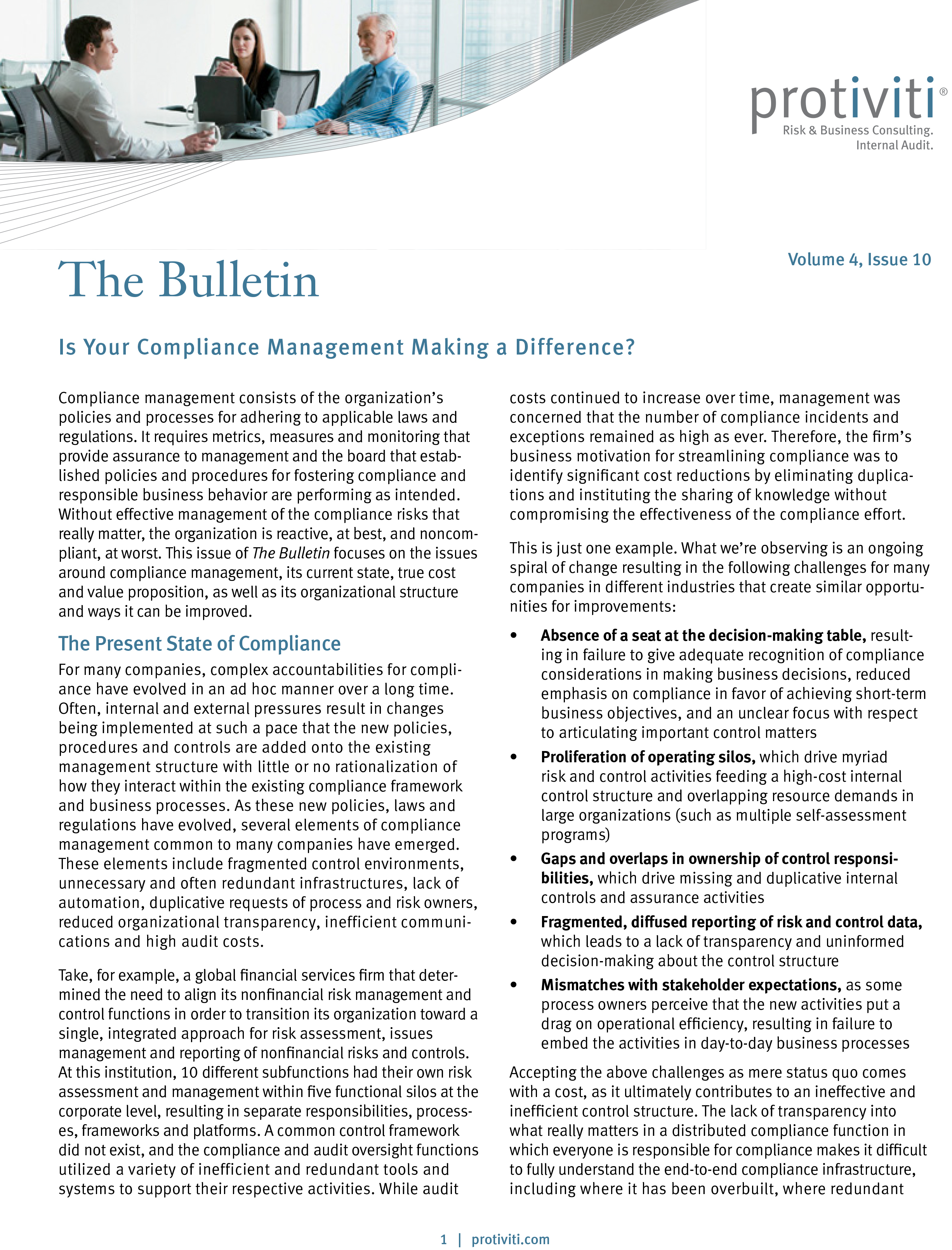 Screenshot of the first page of Is Your Compliance Management Making a Difference - The Bulletin, Volume 4, Issue 10