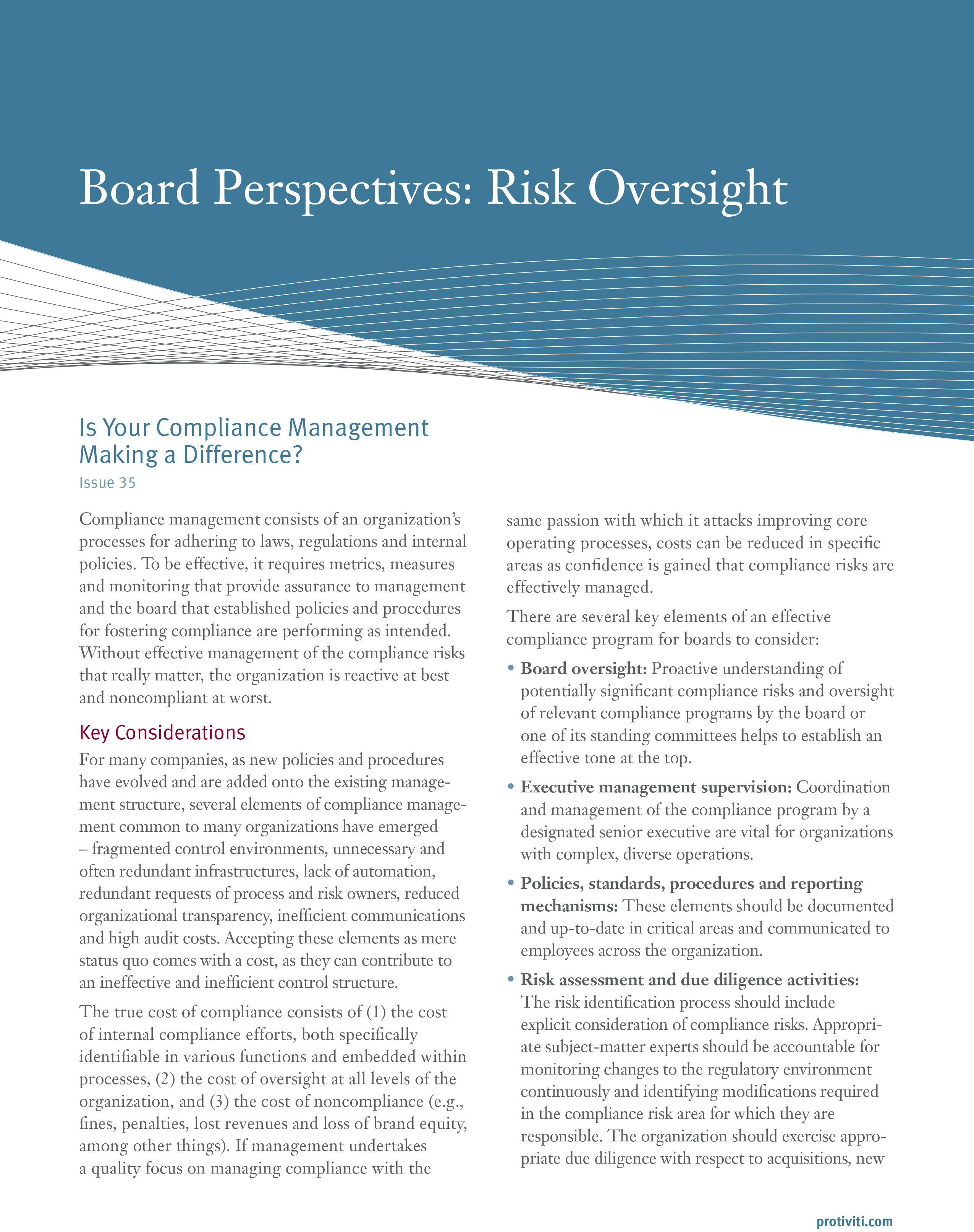 Screenshot of the first page of Is Your Compliance Management Making a Difference-Board Perspectives-Risk Oversight, Issue 35