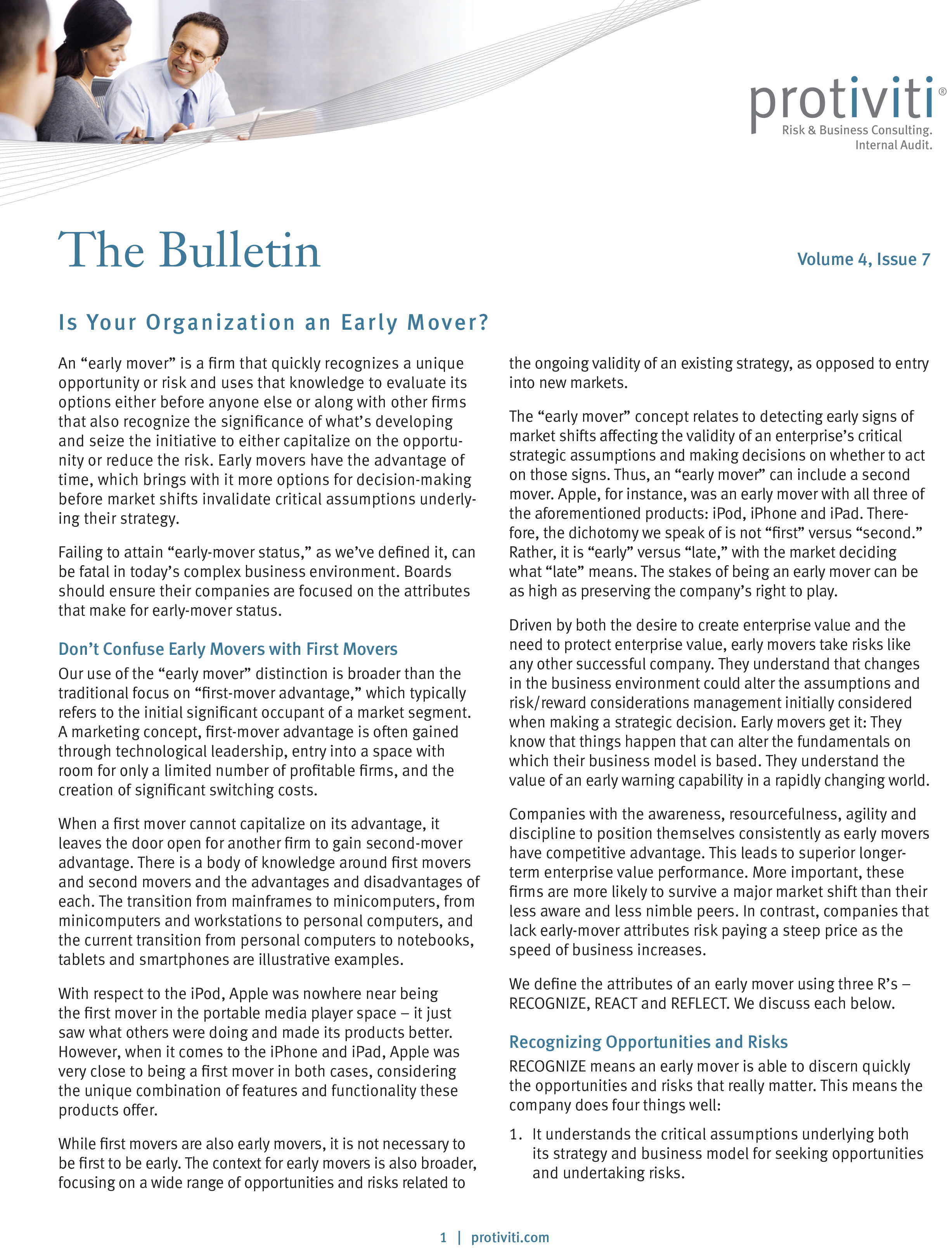 Screenshot of the first page of Is Your Organization an Early Mover - The Bulletin, Volume 4, Issue 7