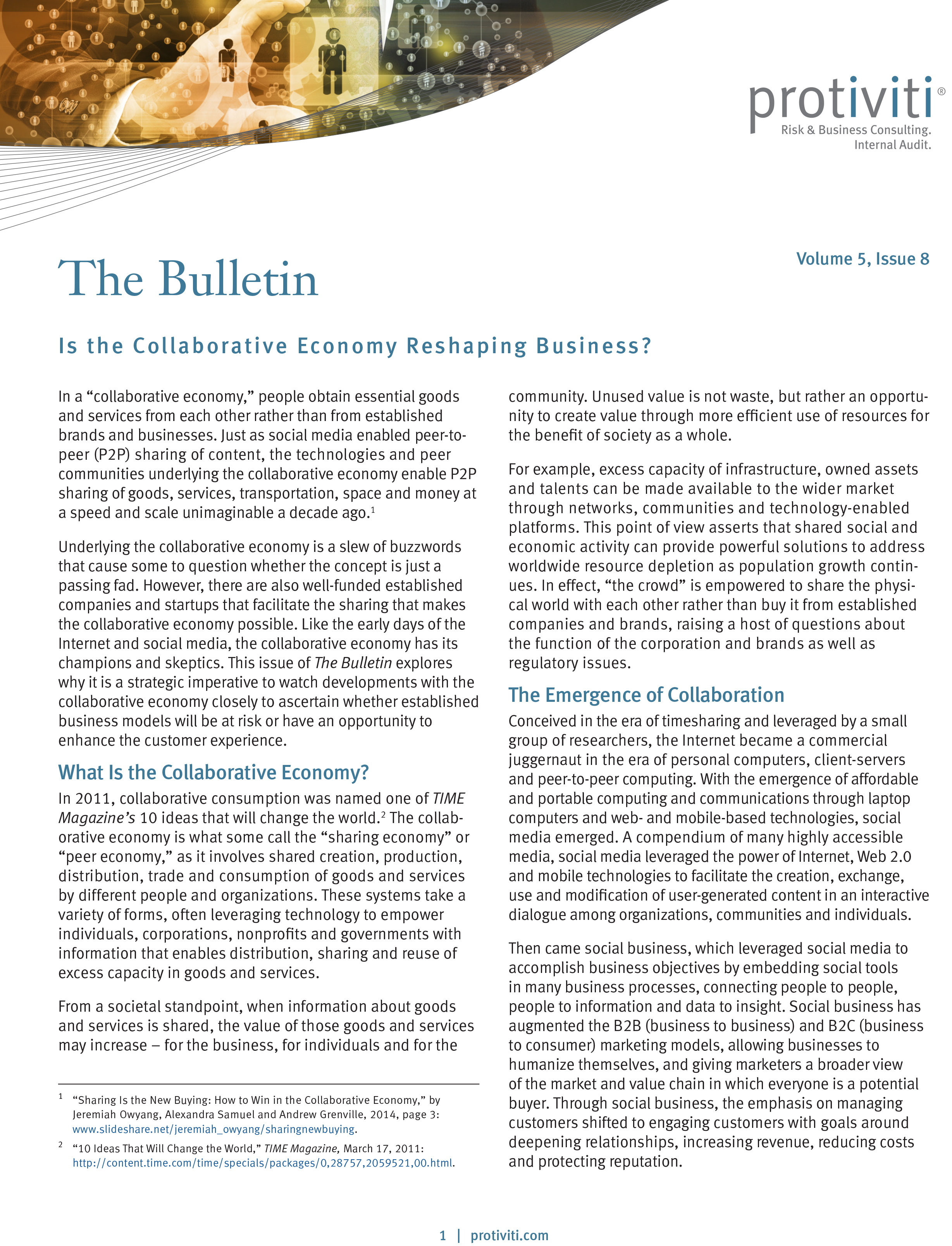Screenshot of the first page of Is the Collaborative Economy Reshaping Business